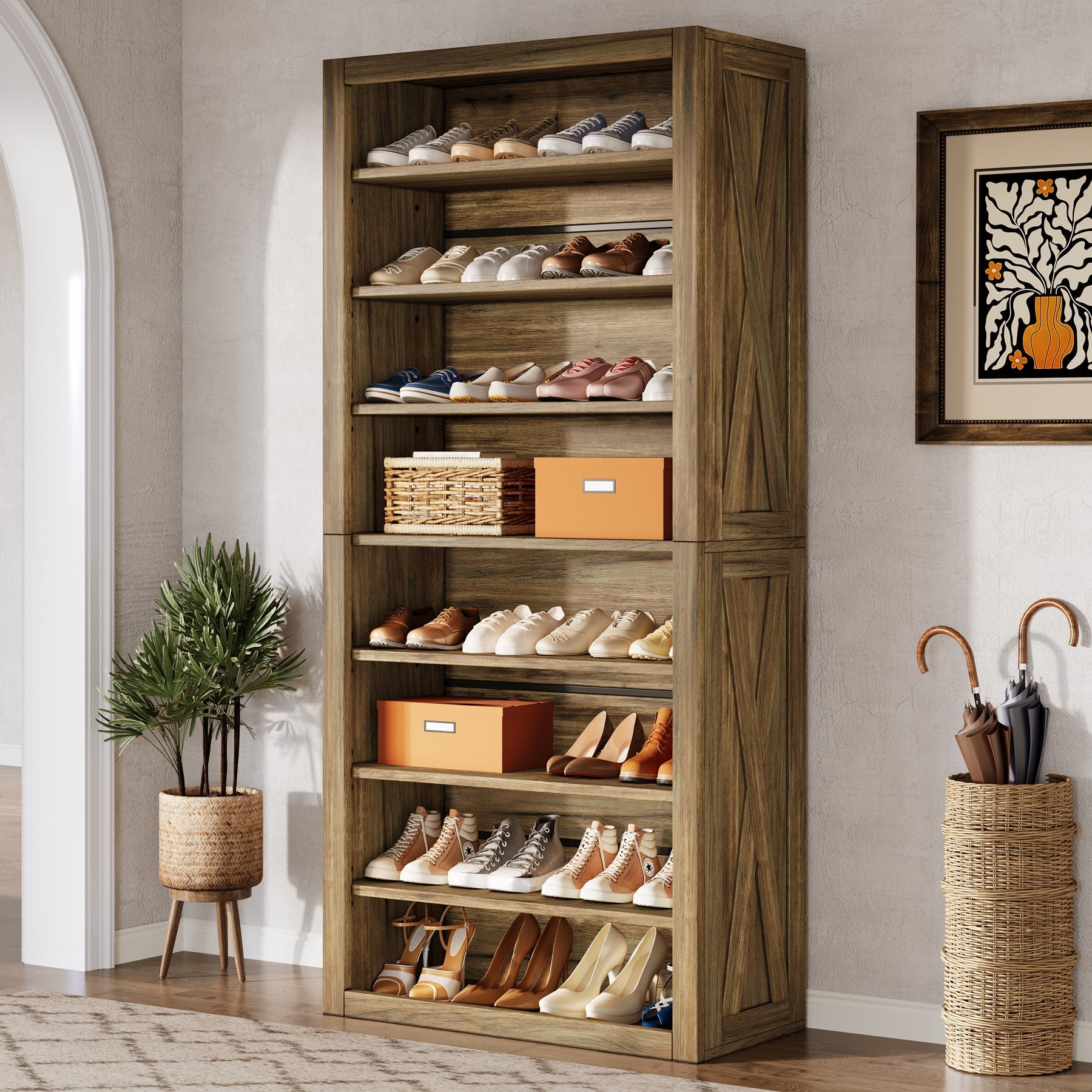 180 cm Shoe Cabinet, Freestanding Shoe Storage Organizer for 32-36 Pairs