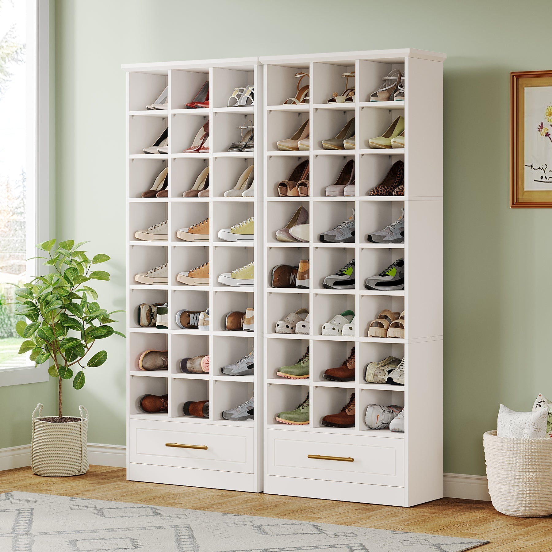 180 cm Shoe Rack, Freestanding Wooden 9-Tier Shoe Storage Cabinet