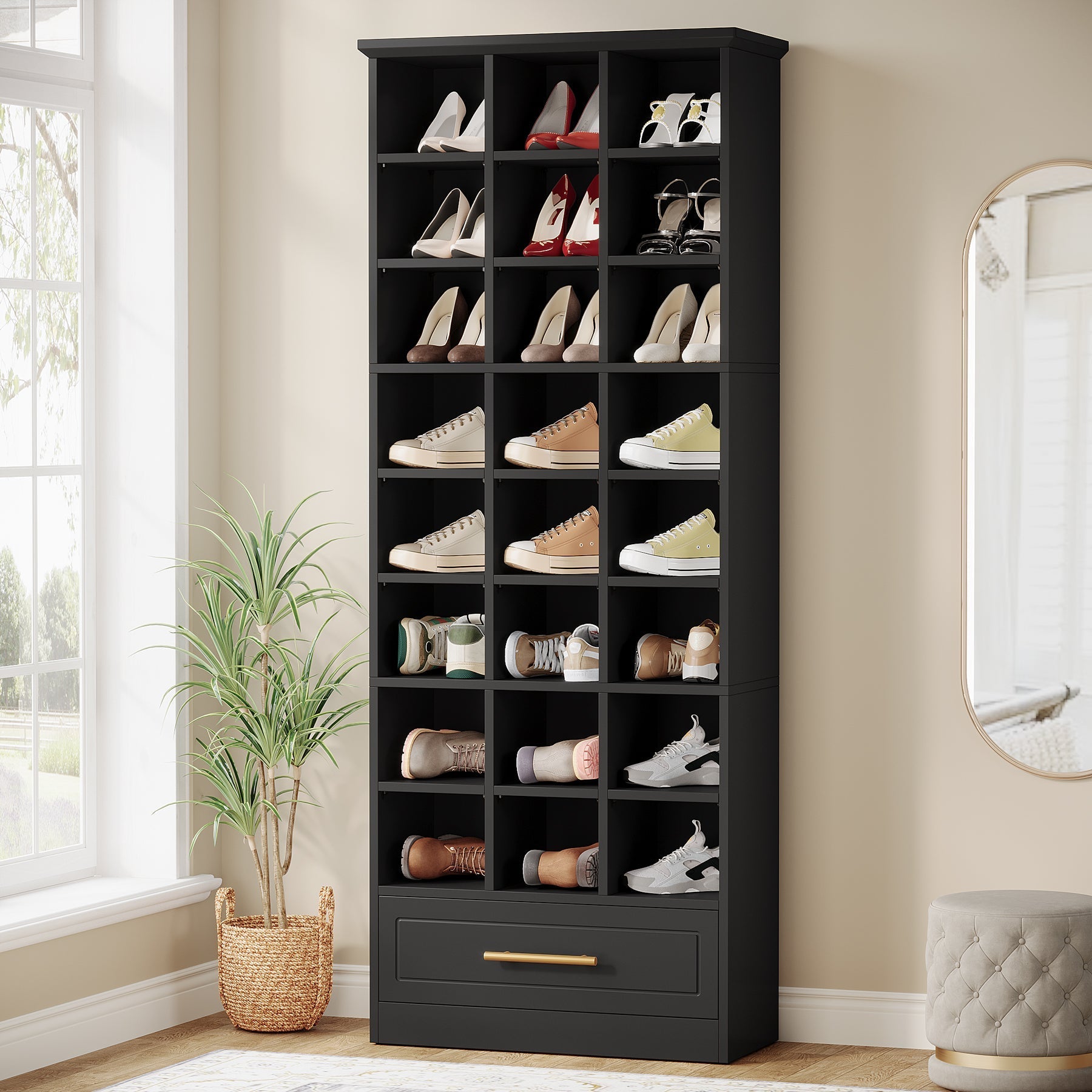 180 cm Shoe Rack, Freestanding Wooden 9-Tier Shoe Storage Cabinet