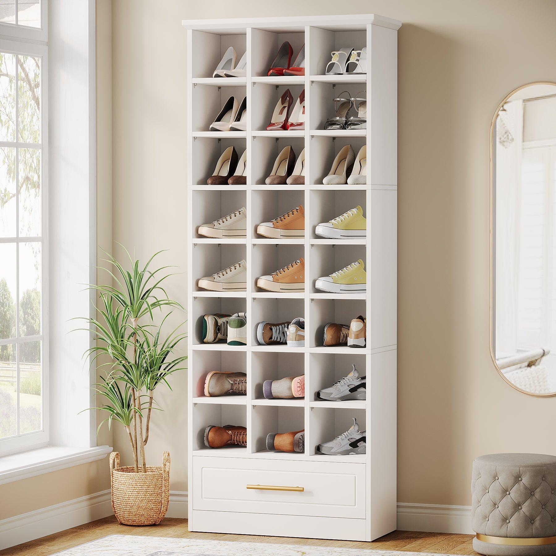 180 cm Shoe Rack, Freestanding Wooden 9-Tier Shoe Storage Cabinet