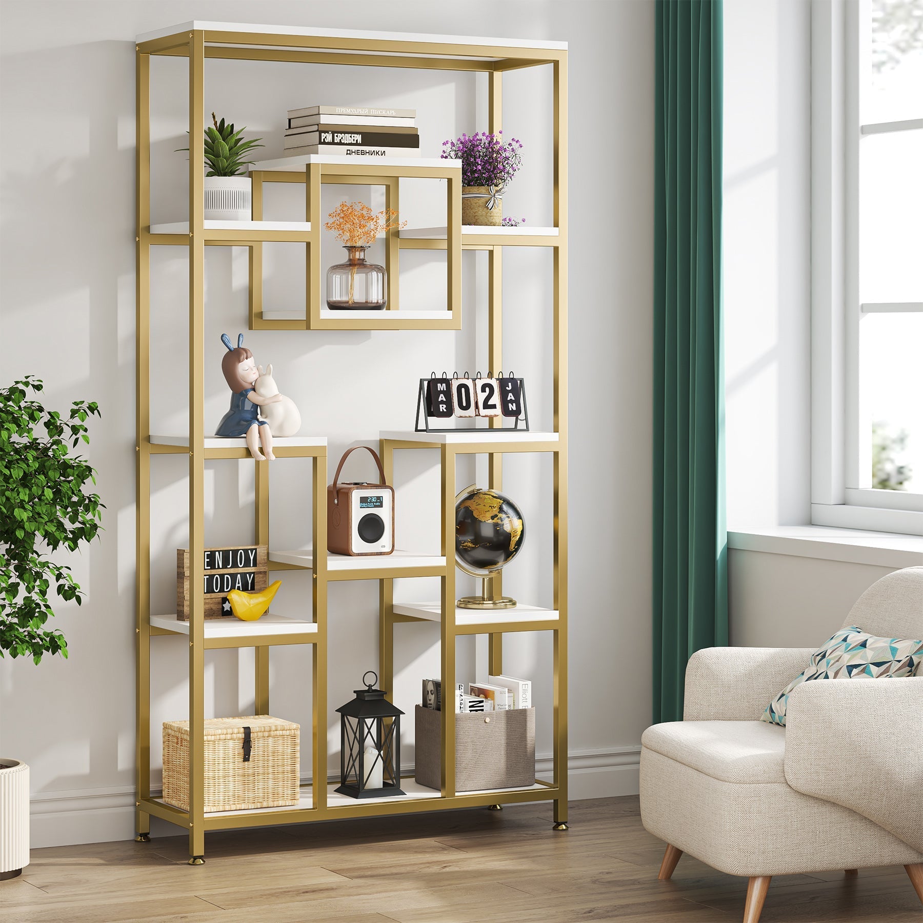 180 cm Tall Bookshelf, Modern 11-Tier Bookcase Display Shelf