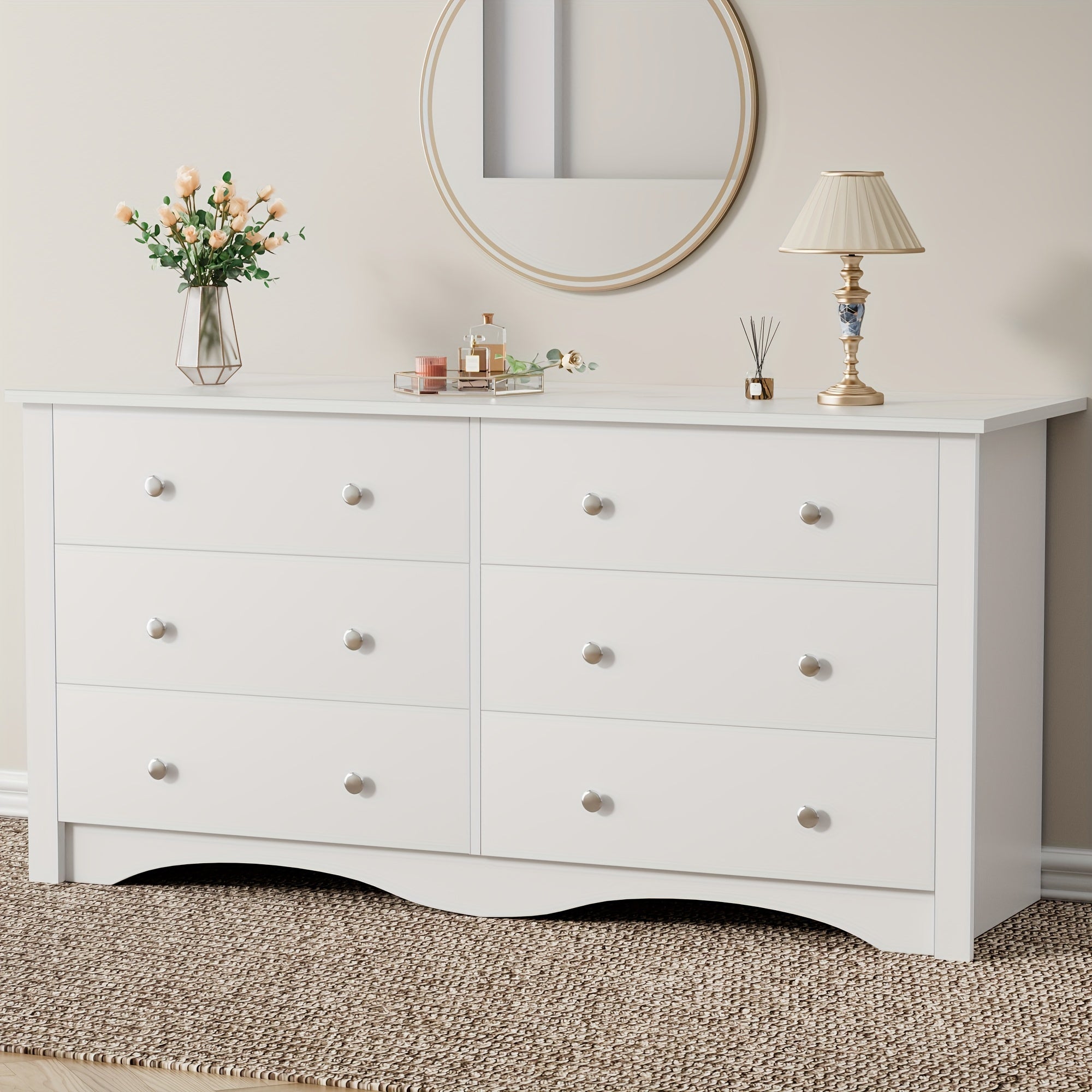 6 Drawer Double Dresser Modern Wood Chest of Drawer for Living Room Bedroom