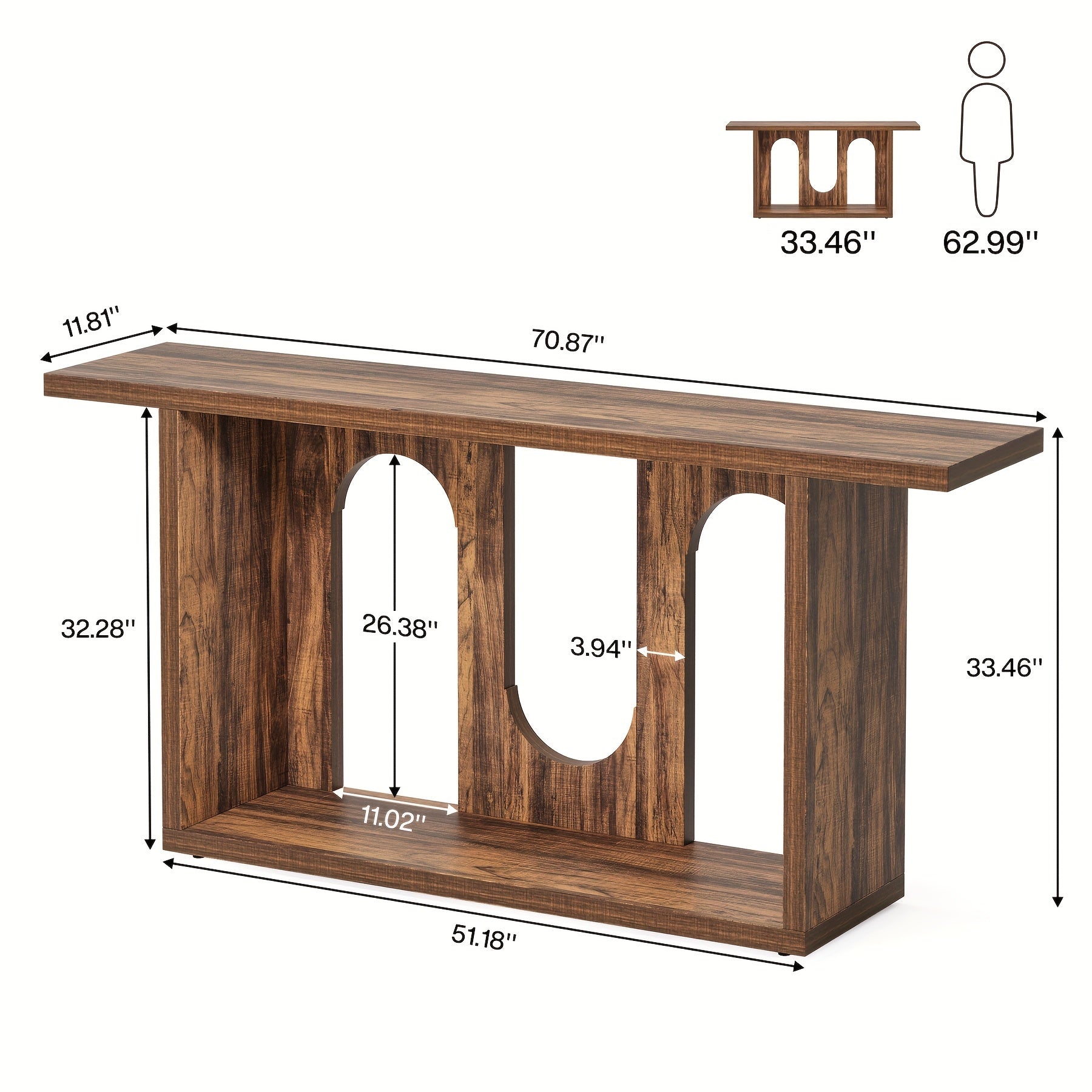 2-Tier Wooden Entryway Table With Storage, Narrow Console Table Long Modern Sofa Table Behind Couch for Foyer, Entrance, Hallway, Living Room (cm)