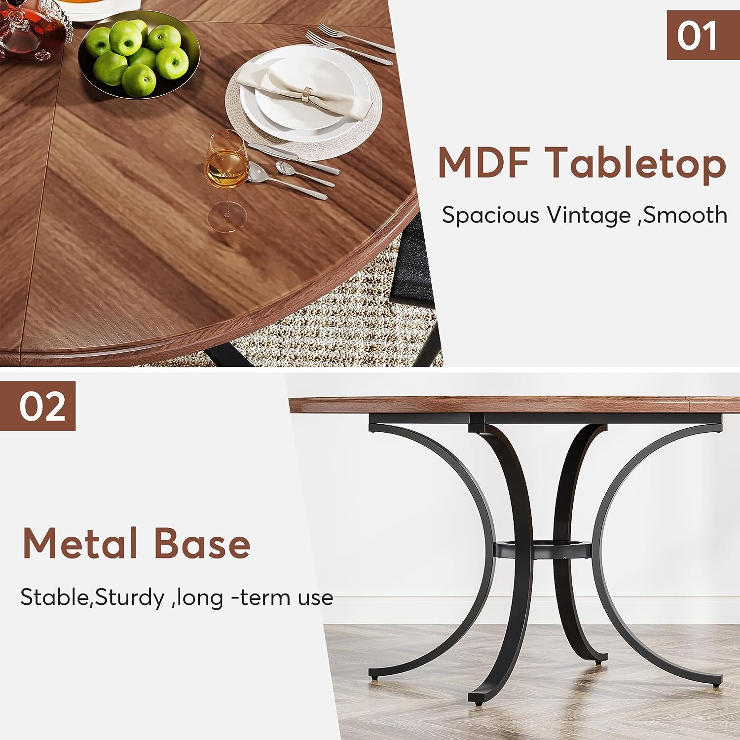 Round Dining Table for 4-6 People, 120 cm Modern Kitchen Table