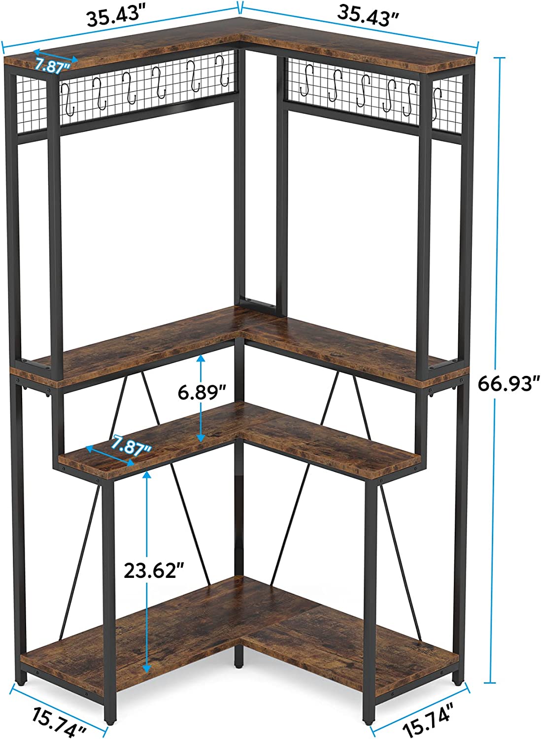 Corner Plant Stand, 170 cm Tall Flower Shelf with 15 Hanging Hooks