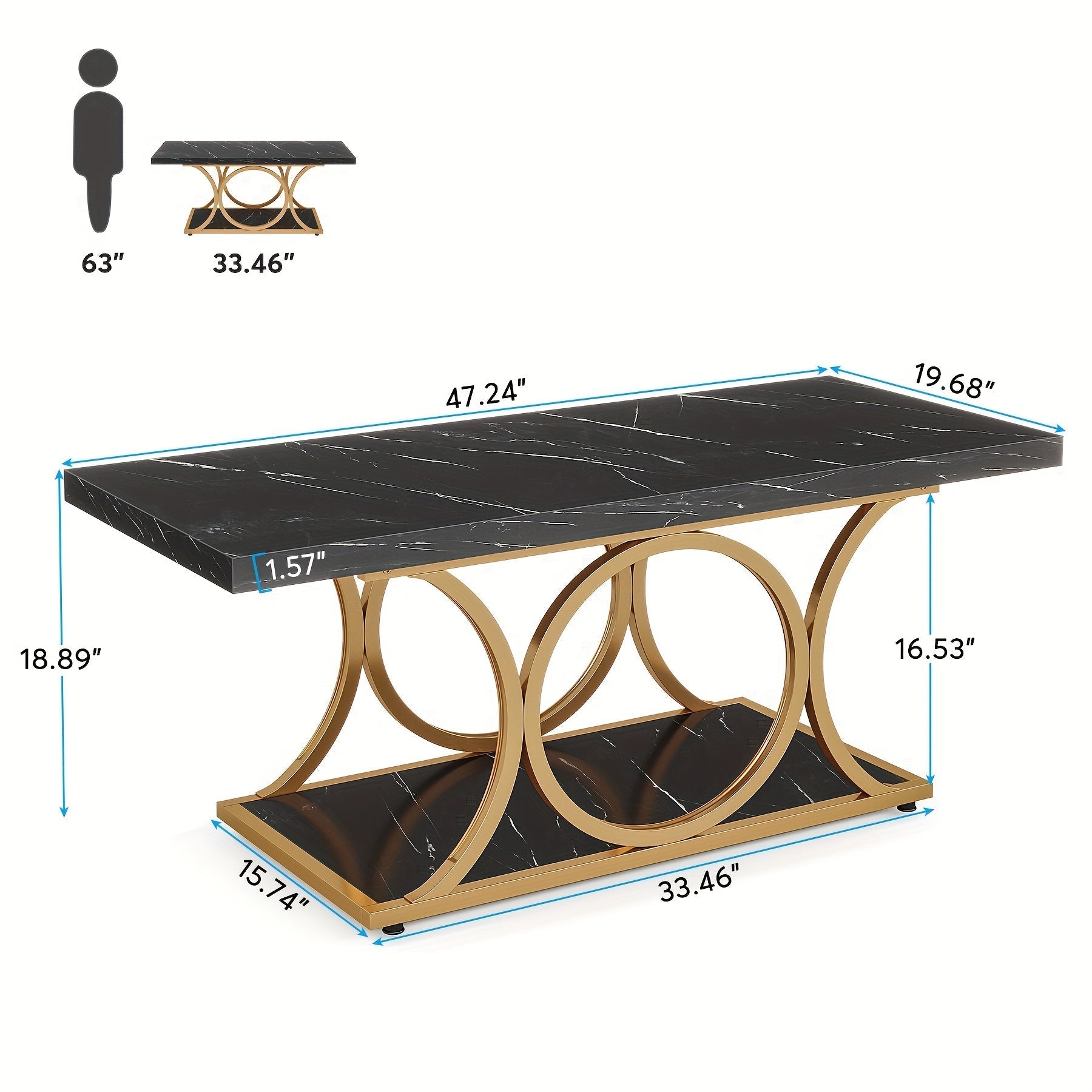 48 Inch Coffee Table, Cocktail Table, Snack End Tables Industrial Sofa Table, Modern Style Double Layer With Open Storage 2 Tier Sofa Table