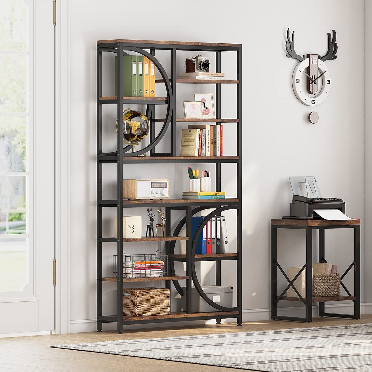 195.58 cm Bookshelf, Industrial 8-Tier Etagere Bookcase Open Display Shelves