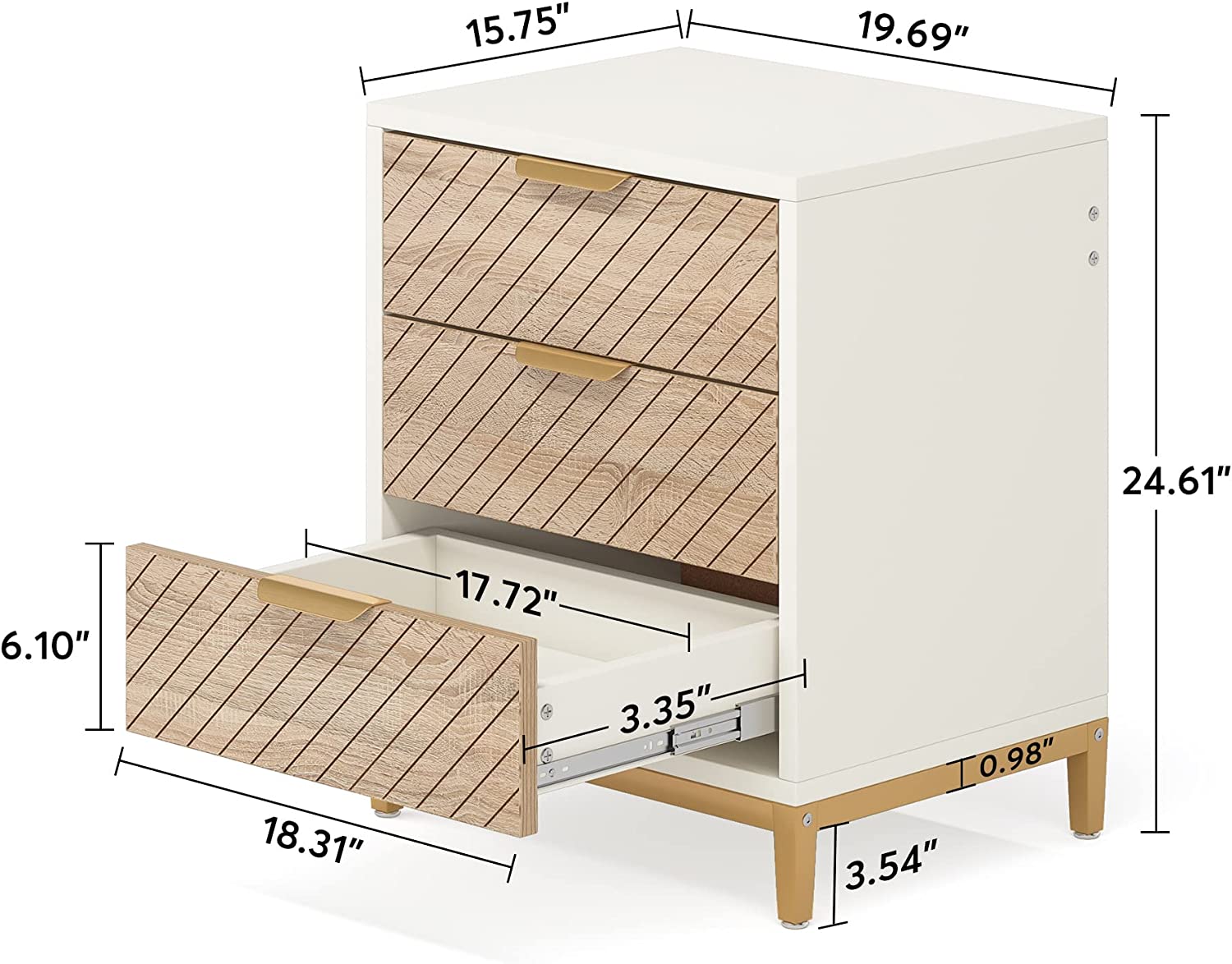 3-Drawer Nightstand Bedside End Table for Bedroom (Converted to cm)