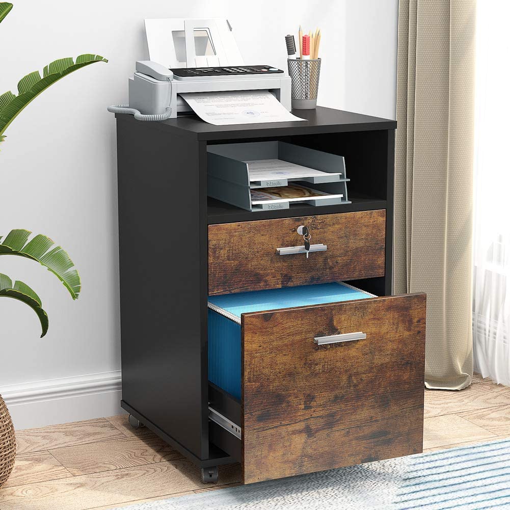 2-Drawer File Cabinet Mobile Printer Stand with Lock (Converted to cm)