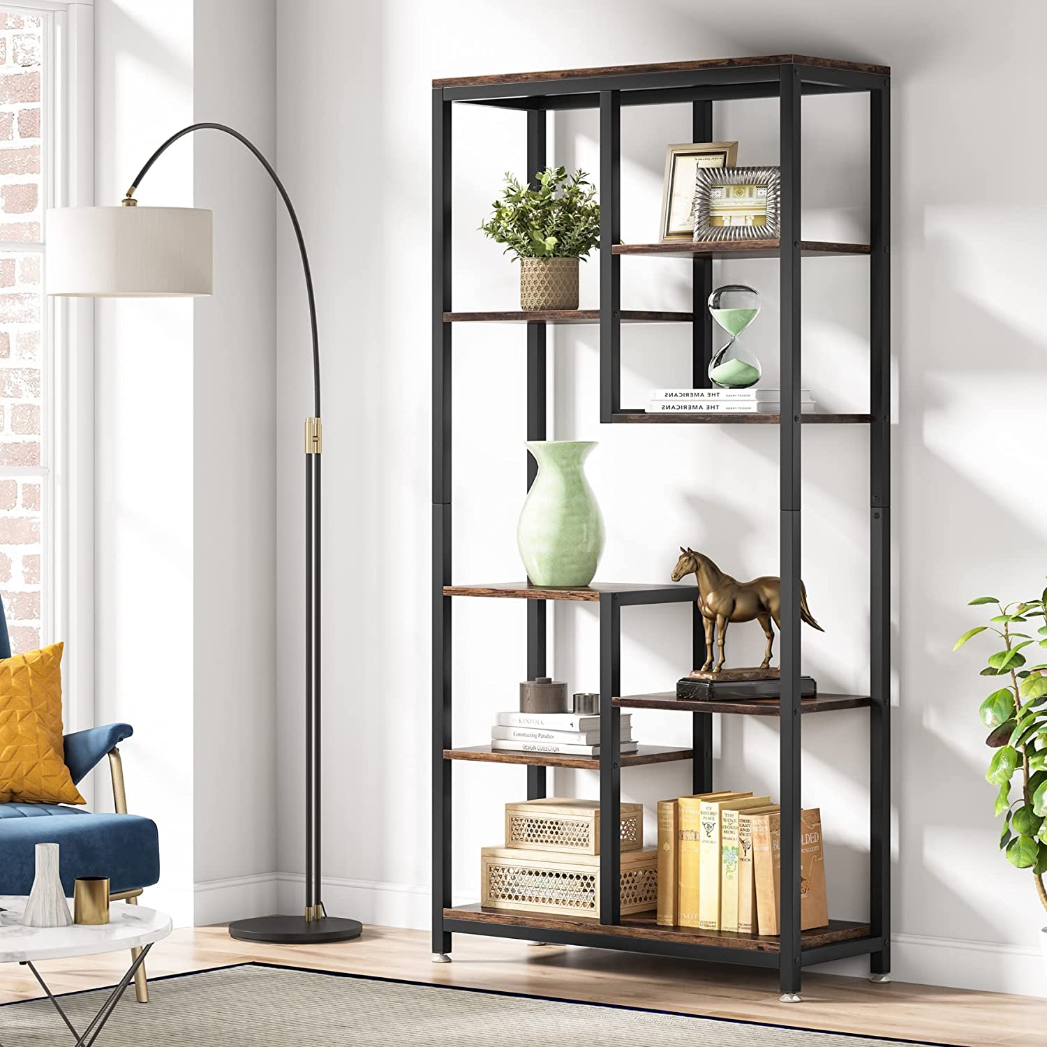 8-Shelf Bookshelf, Industrial Open Bookcase Storage Display Rack (Converted to cm)