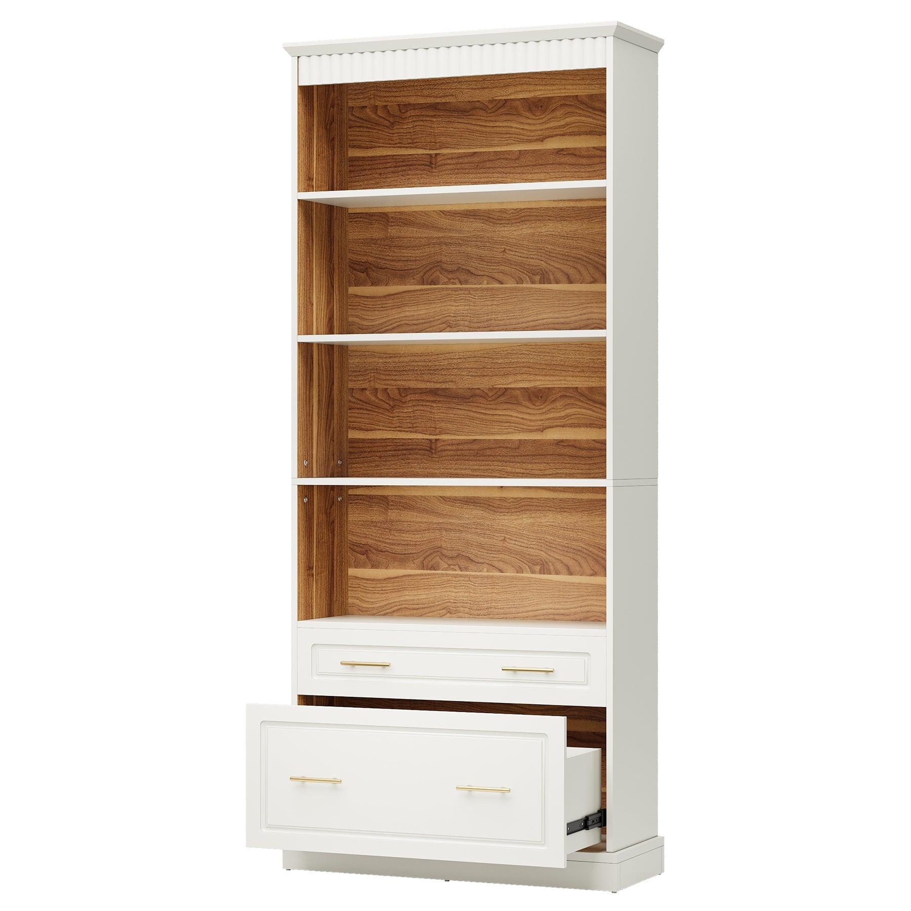 183 cm Bookshelf with Drawers, Freestanding 5-Shelf Bookcase Display Shelf