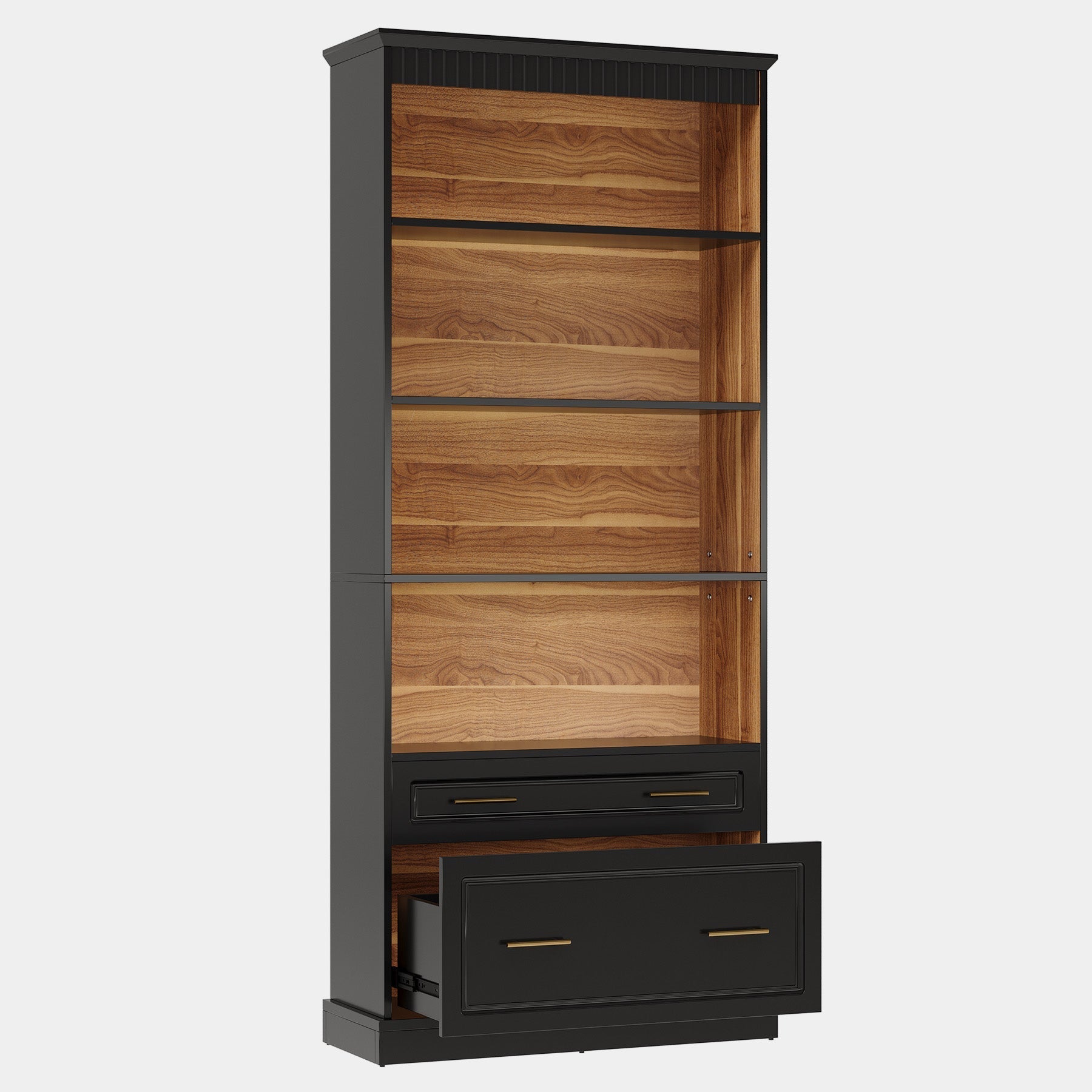 183 cm Bookshelf with Drawers, Freestanding 5-Shelf Bookcase Display Shelf