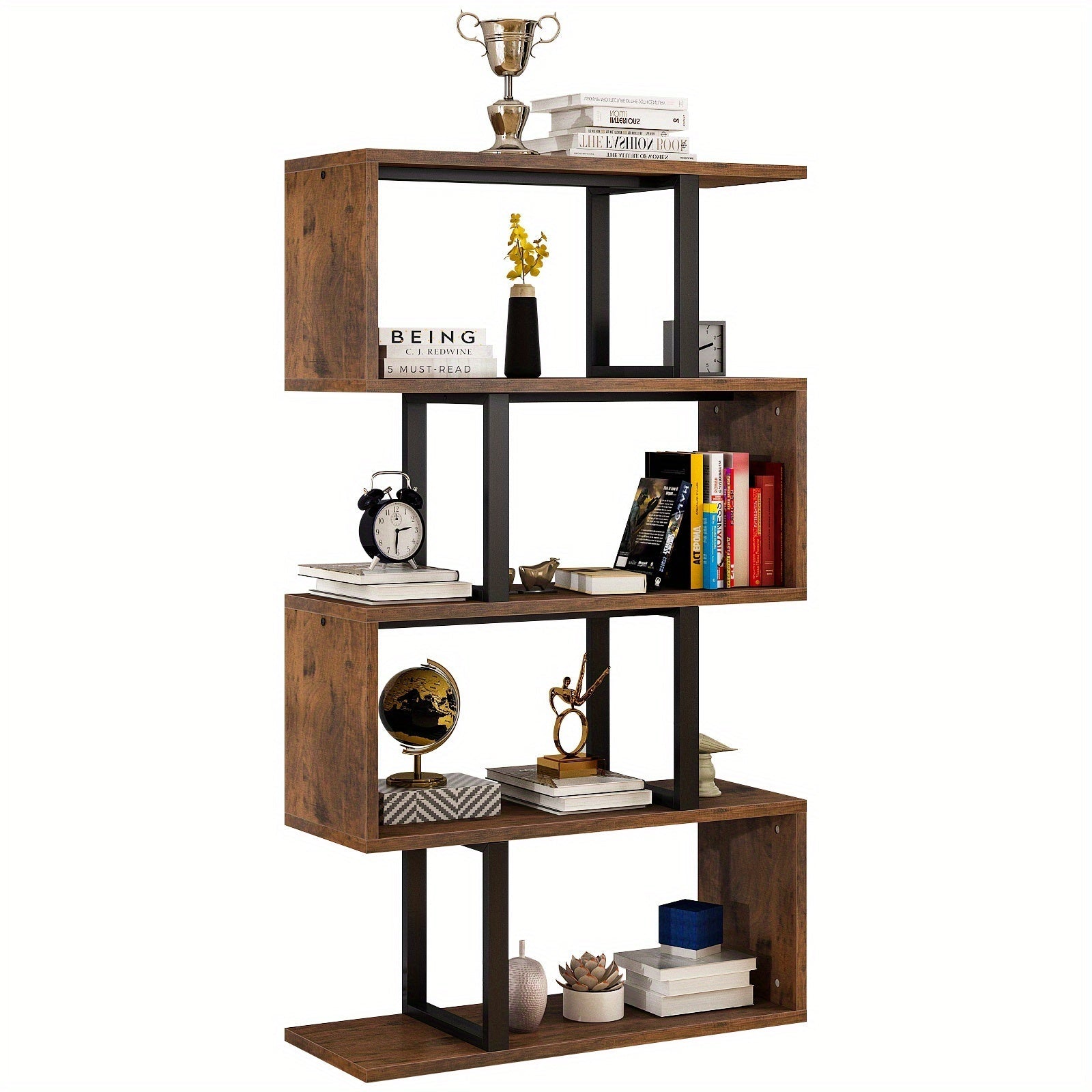 5 Tier Bookcase Wooden Industrial Bookshelf Storage Rack Display Home Office