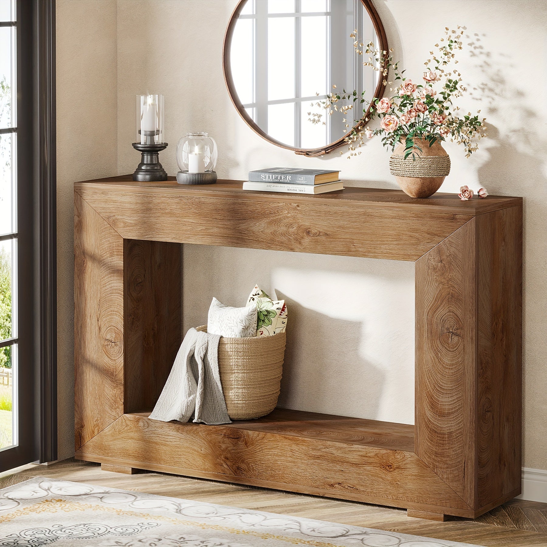 120-CM Farmhouse Console Table: Entryway Table With Storage, Industrial Accent Hallway Table For Living Room And Entrance