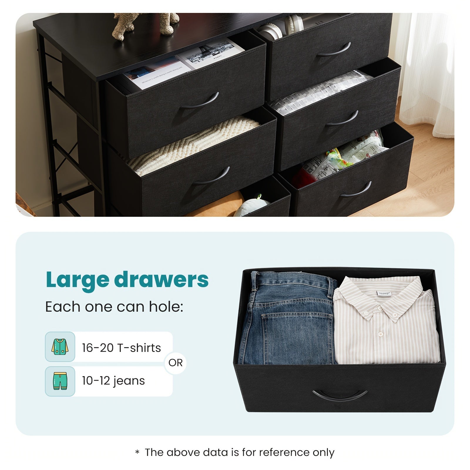 1pc/2pcs 6-Drawer Fabric Storage Tower Dresser, Wooden Top TV Stand For 114cm Screen, Chest Of Drawers With Fabric Bins, Perfect For Closet, Entryway, Nursery Storage