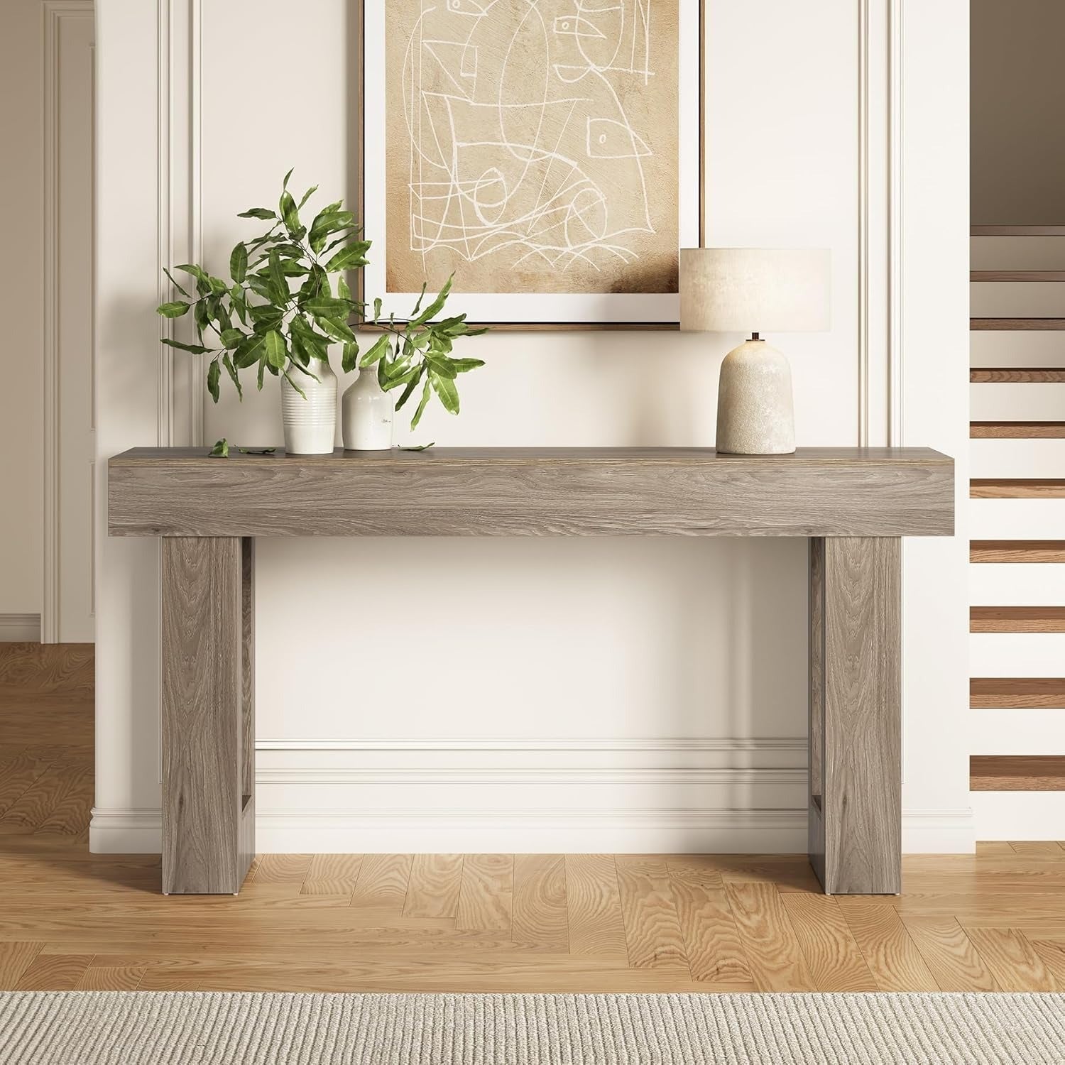 Chic 160 cm Grey Wooden Console Table - Versatile Entryway, Foyer & Living Room Sofa Table with Ample Storage Space