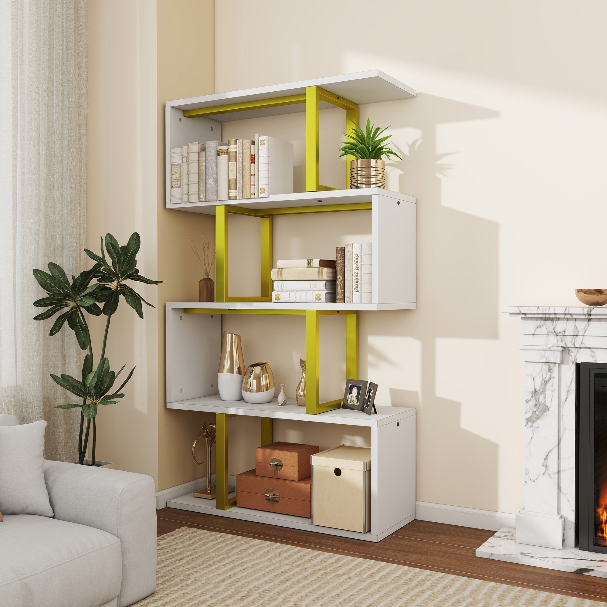 5 Tier S- Shaped Bookcase Bookshelf Freestanding Display Shelf For Home Office