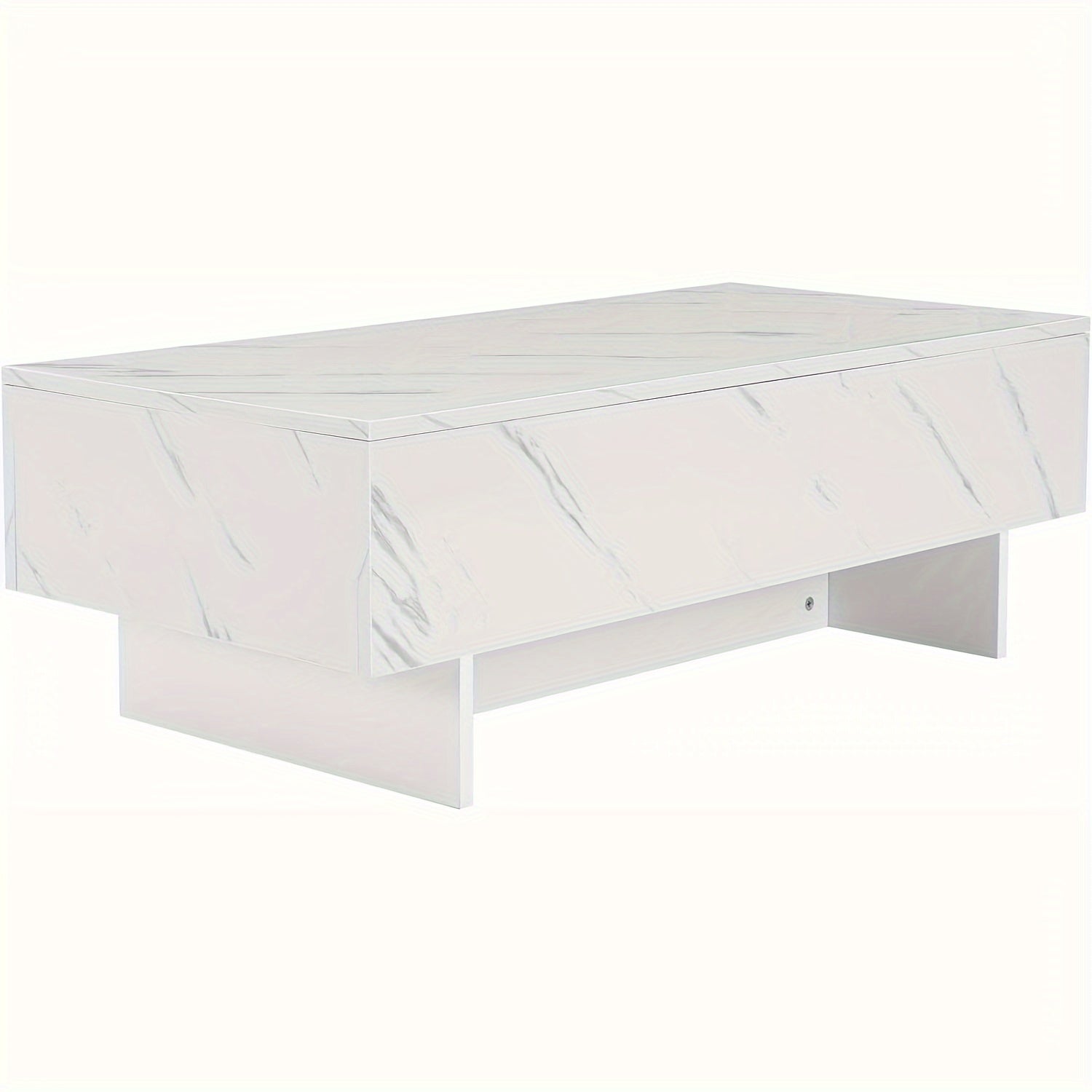 101cm Marble White Cool Coffee Table For Living Room, Rectangular Glossy Smart Contemporary Center Table For Waiting Area