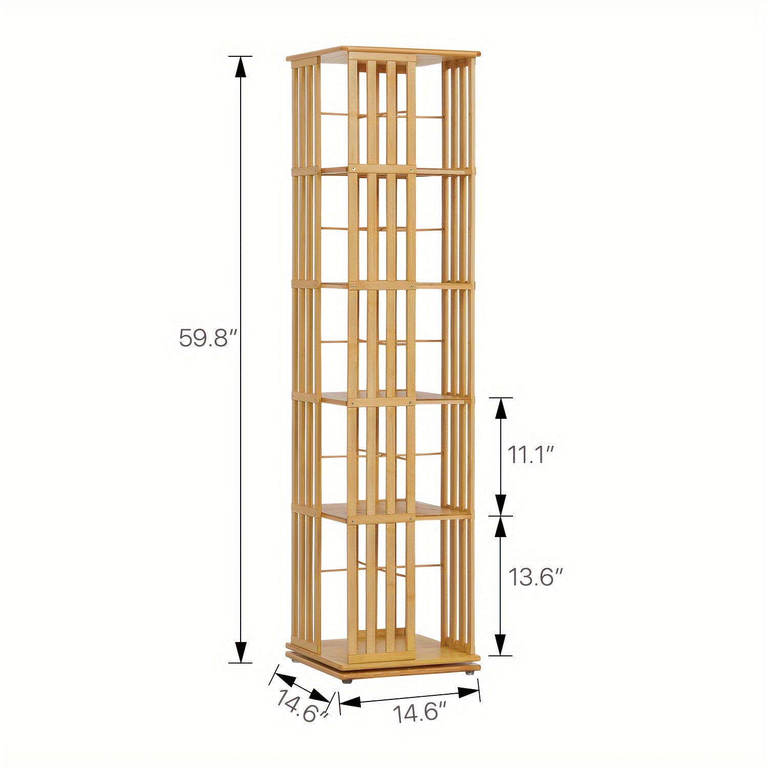 5-Tier Corner Tall Book Shelf, 360° Bamboo Rotating Storage Display Rack Standing Shelves with Open Design Shelving for Living Room Study Room Office