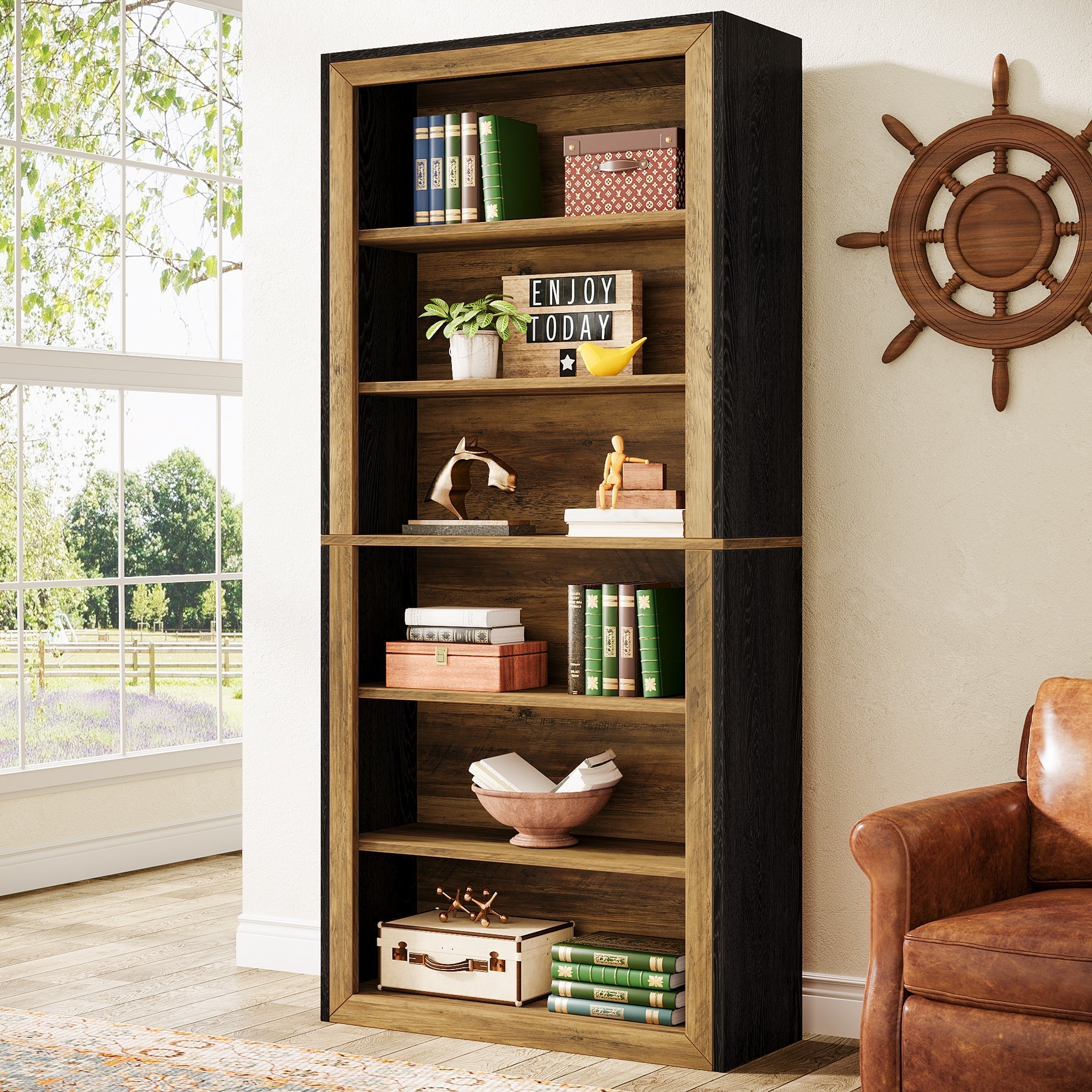 188 cm Bookshelf, 6-Tier Wood Bookcase Etagere with Display Shelves