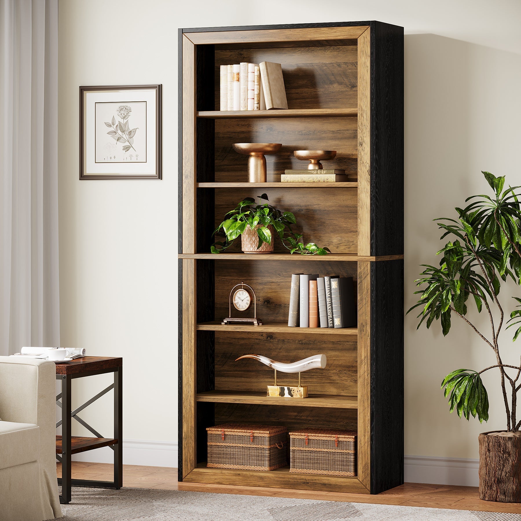 188 cm Bookshelf, 6-Tier Wood Bookcase Etagere with Display Shelves