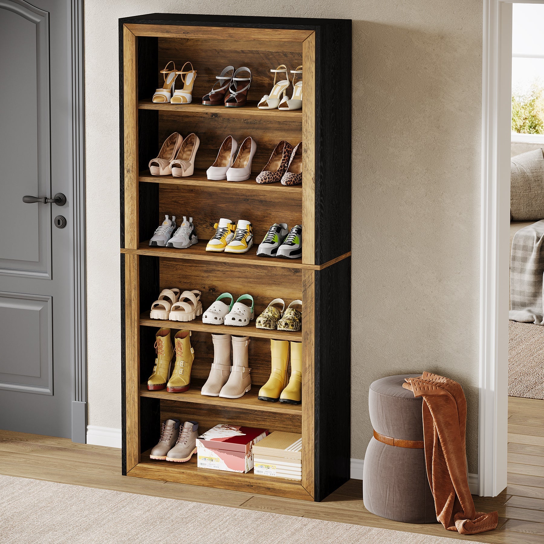 188 cm Shoe Cabinet, 6-Tier Wood Freestanding Shoe Storage Cabinet