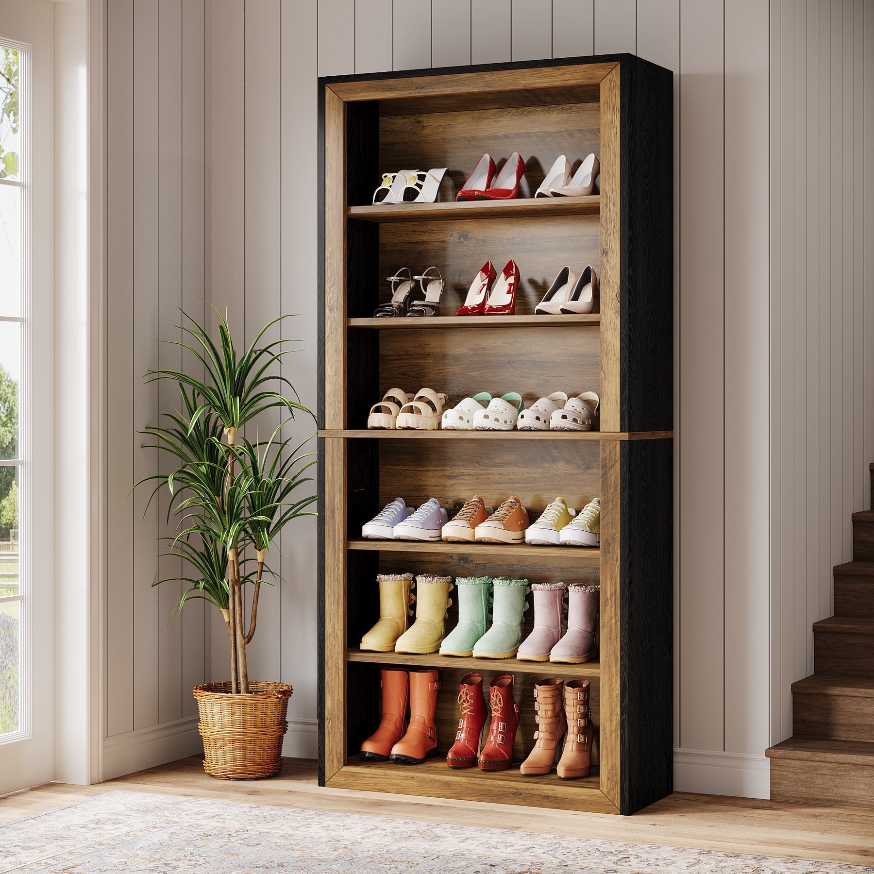 188 cm Shoe Cabinet, 6-Tier Wood Freestanding Shoe Storage Cabinet