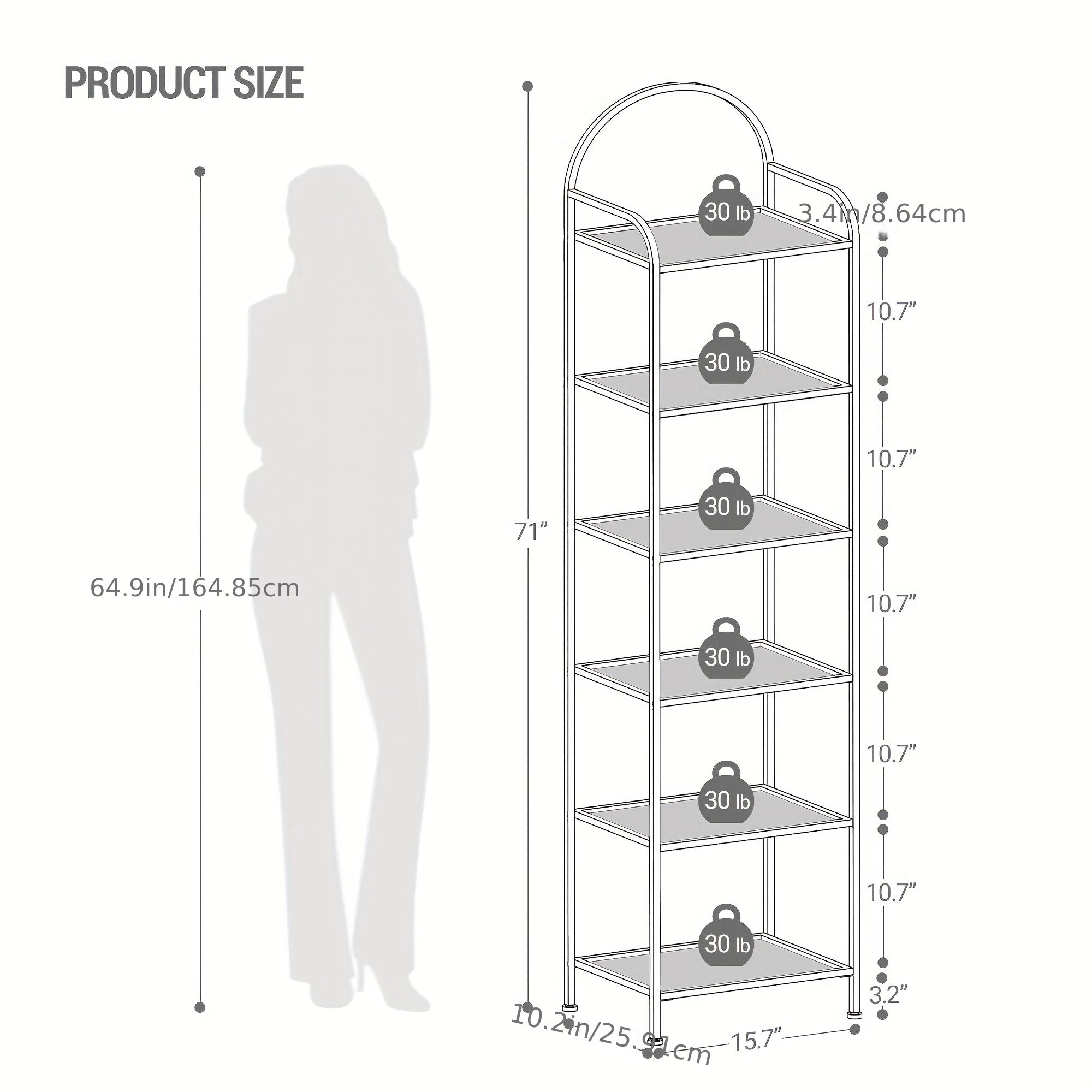 Bookcase Bookshelf, Tempered Glass Bookshelves, Slim Shelving Unit for Bedroom, Bathroom, Home Office, Steel Frame, 6 Tier Golden