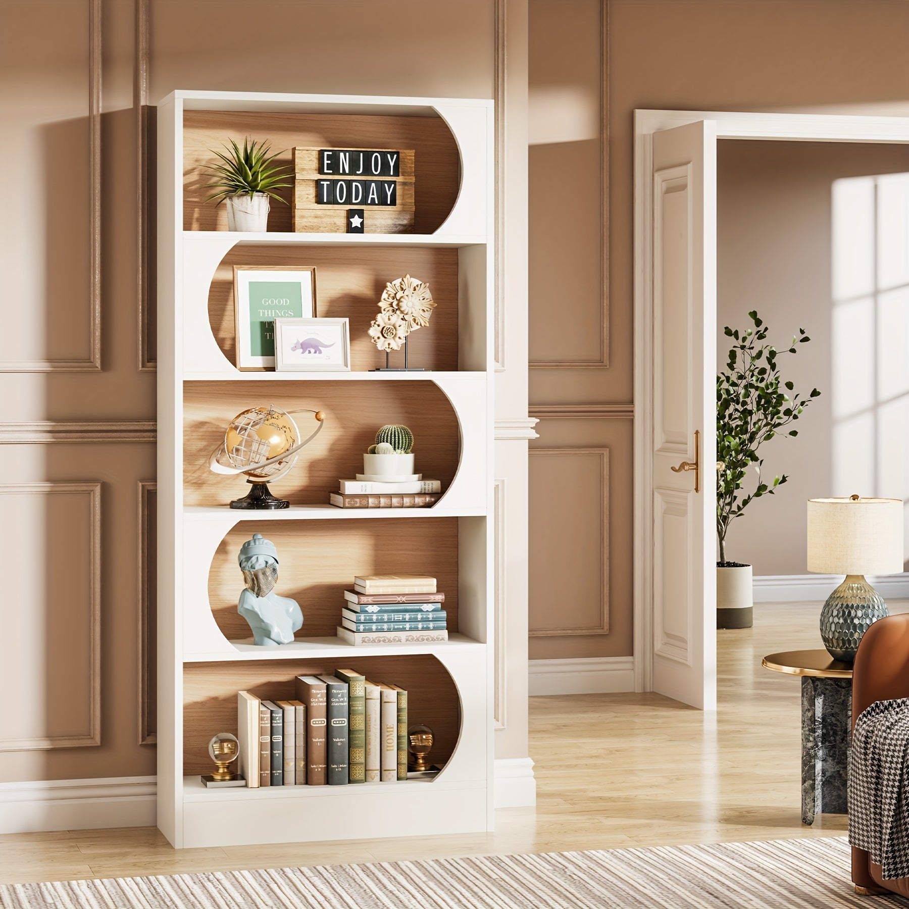 180cm Tall Modern Bookcase, 5-Tier Large Open Bookcases, Freestanding Bookshelf With Storage Shelves, Wood Display Shelving Unit For Living Room, Home Office