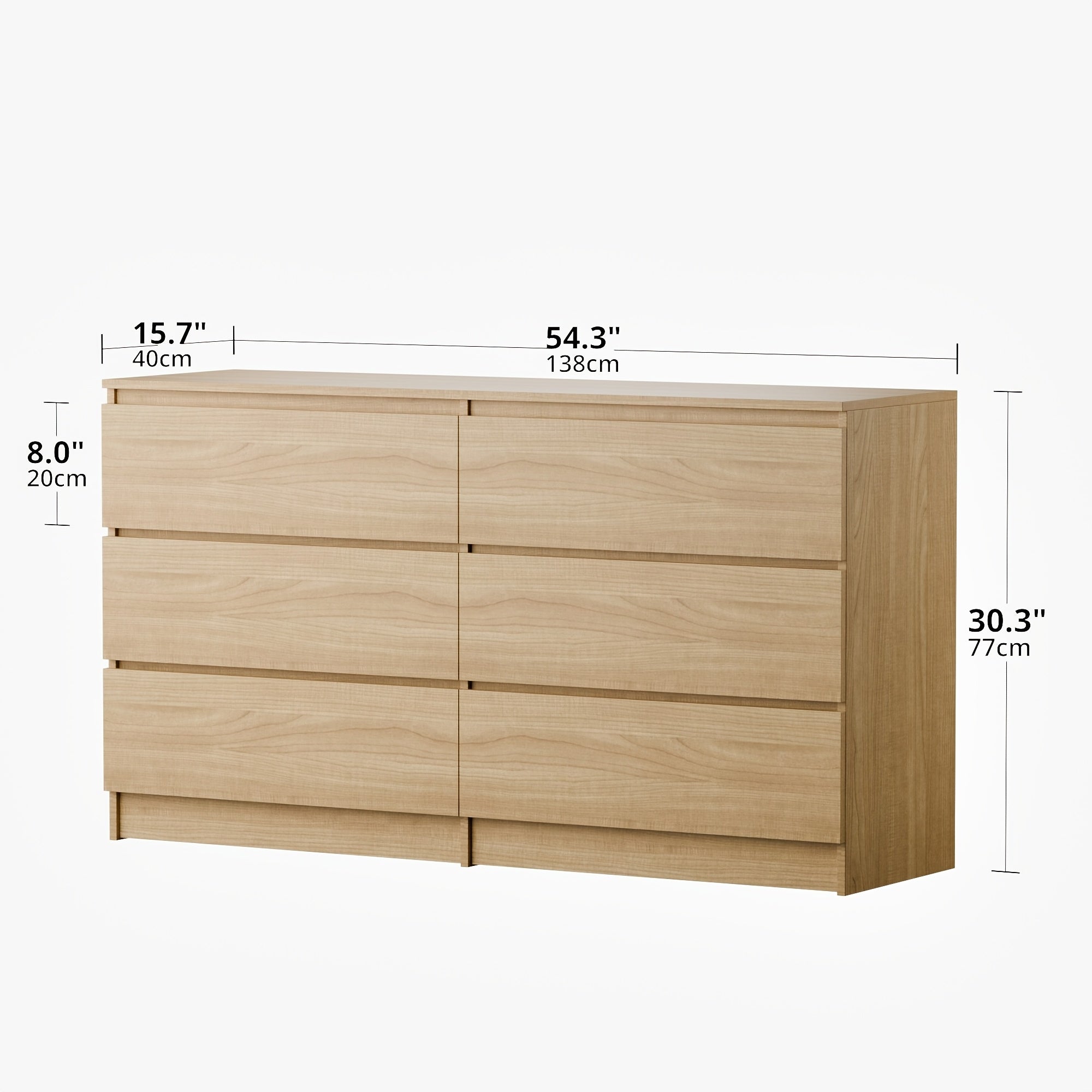 Modern 6-Drawer Wooden Cabinet - Versatile Sideboard, Buffet, Kitchen & Coffee Bar Organizer with Spacious Storage - Easy Clean, Available in White/Black/Oak