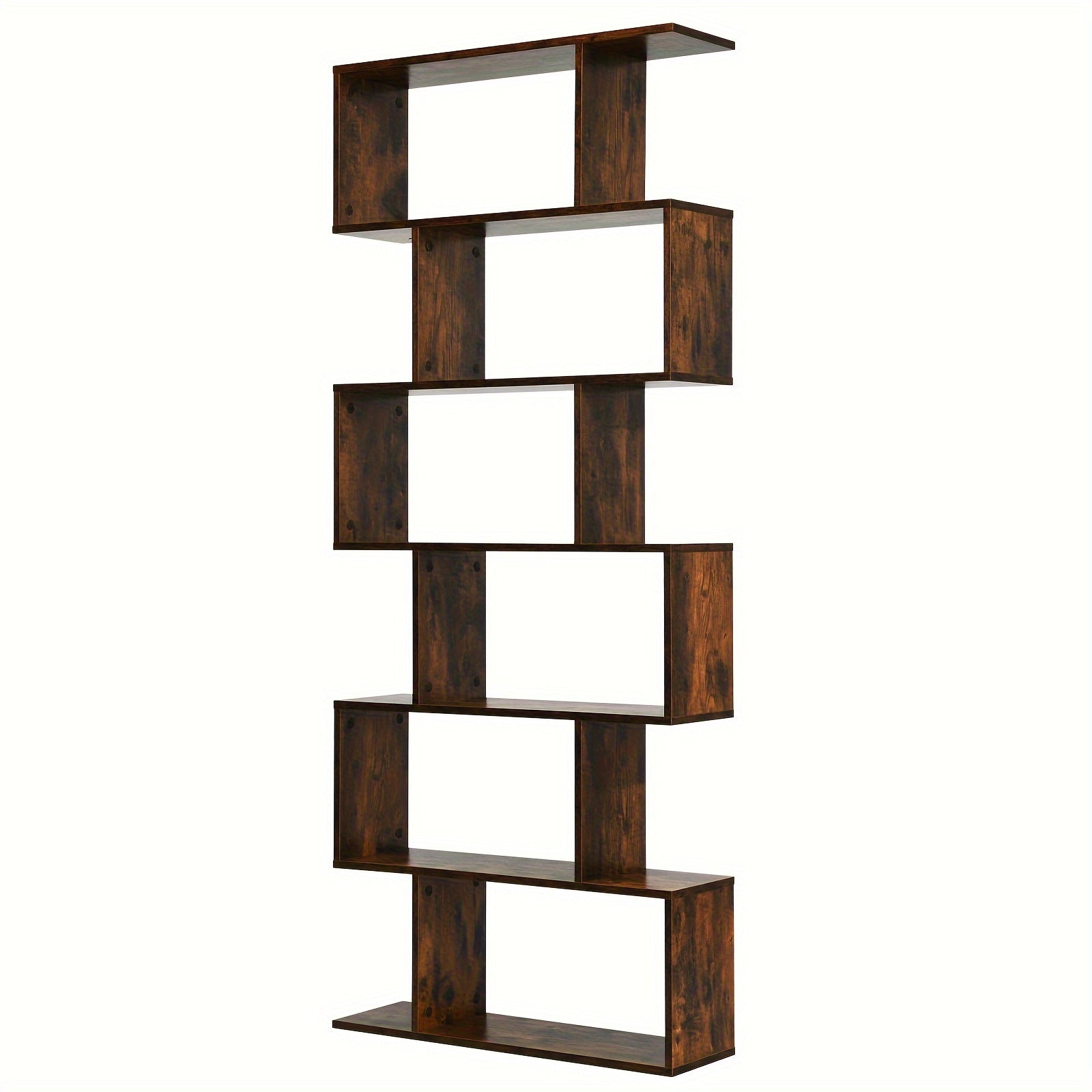 1pc 6 Tier S-Shaped Bookshelf Storage, Display Bookcase Decor Z-Shelf, Coffee