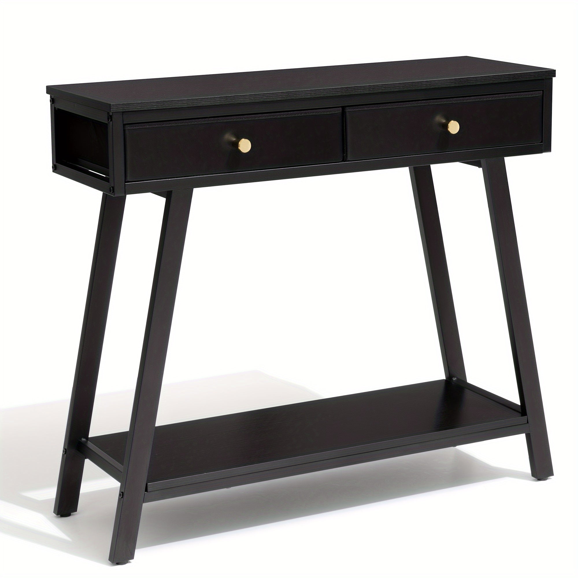 1pc Black 2-Tier Entryway Side Table, 2-Drawer Console Table (Dimensions in cm)