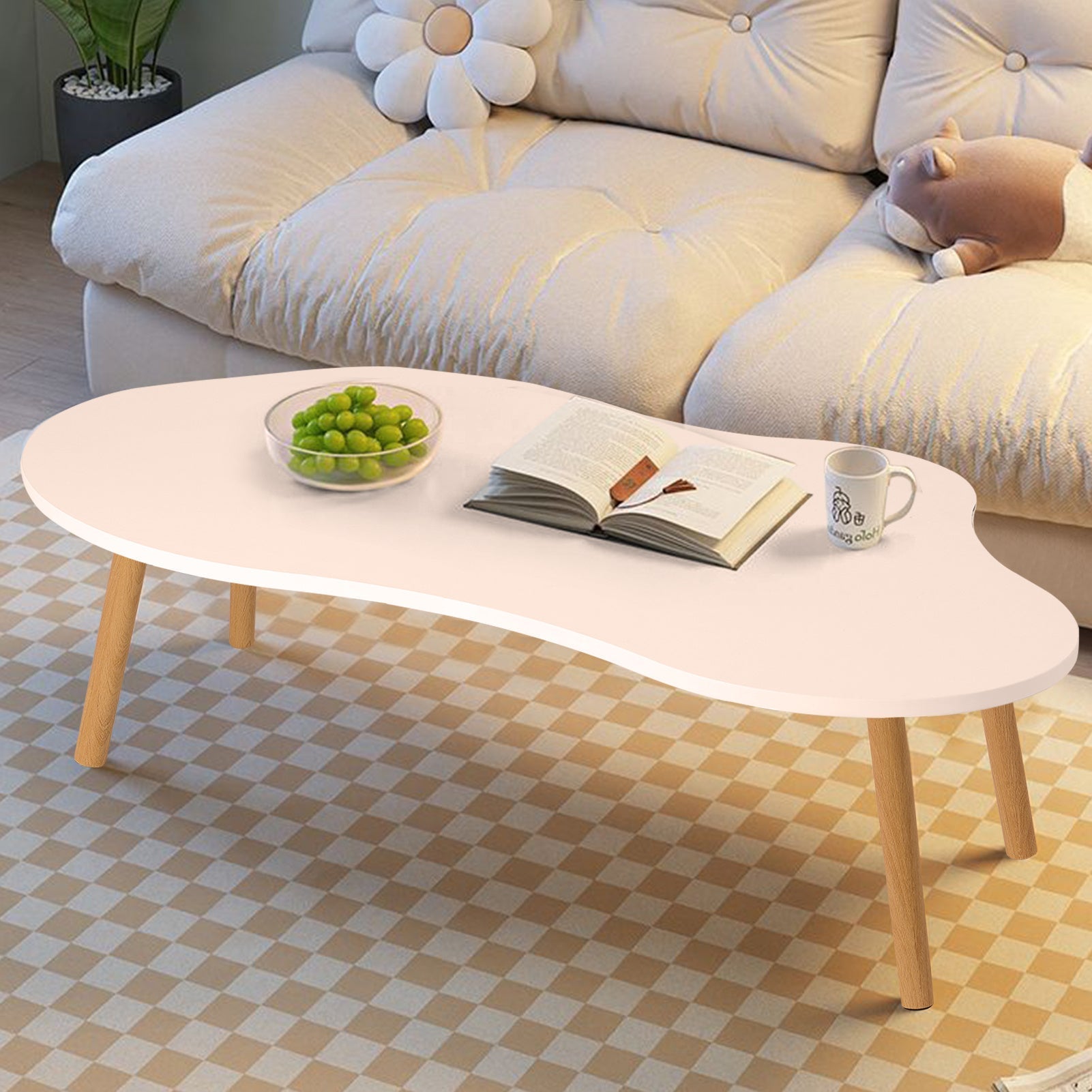 Modern Nordic-Inspired Coffee Table - White, Contemporary Cloud Design with Storage for Living Room & Small Apartments, Coffee Table for Living Room