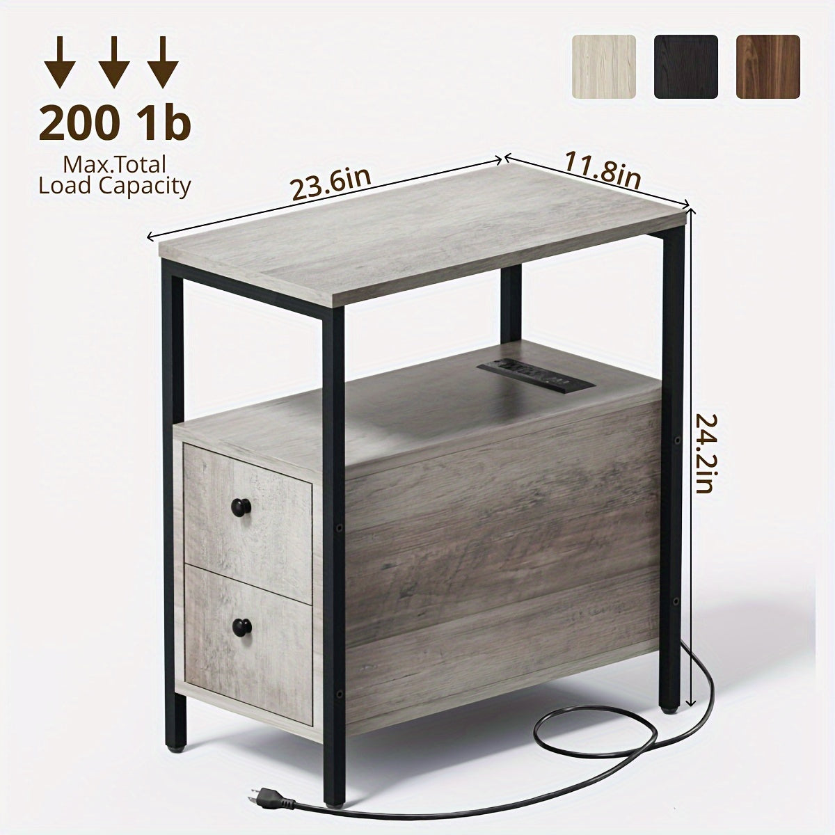 Side Table, 1pc, Narrow Nightstand With 2 Drawers, Living Room End Table With Storage, Slim Bedside Table For Small Spaces