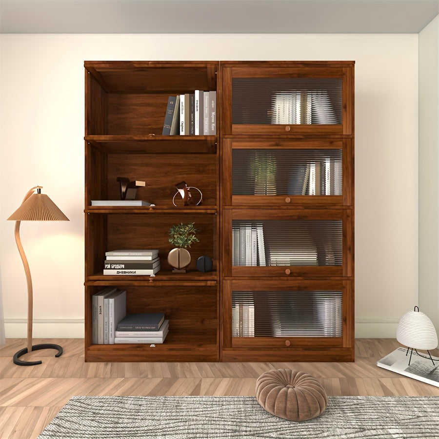 Bookcase Contemporary Closed Back Glass Doors Office Storage Cabinet Floor-to-Ceiling Low Cabinet Bookcase Against Wall Dustproof Bookshelf