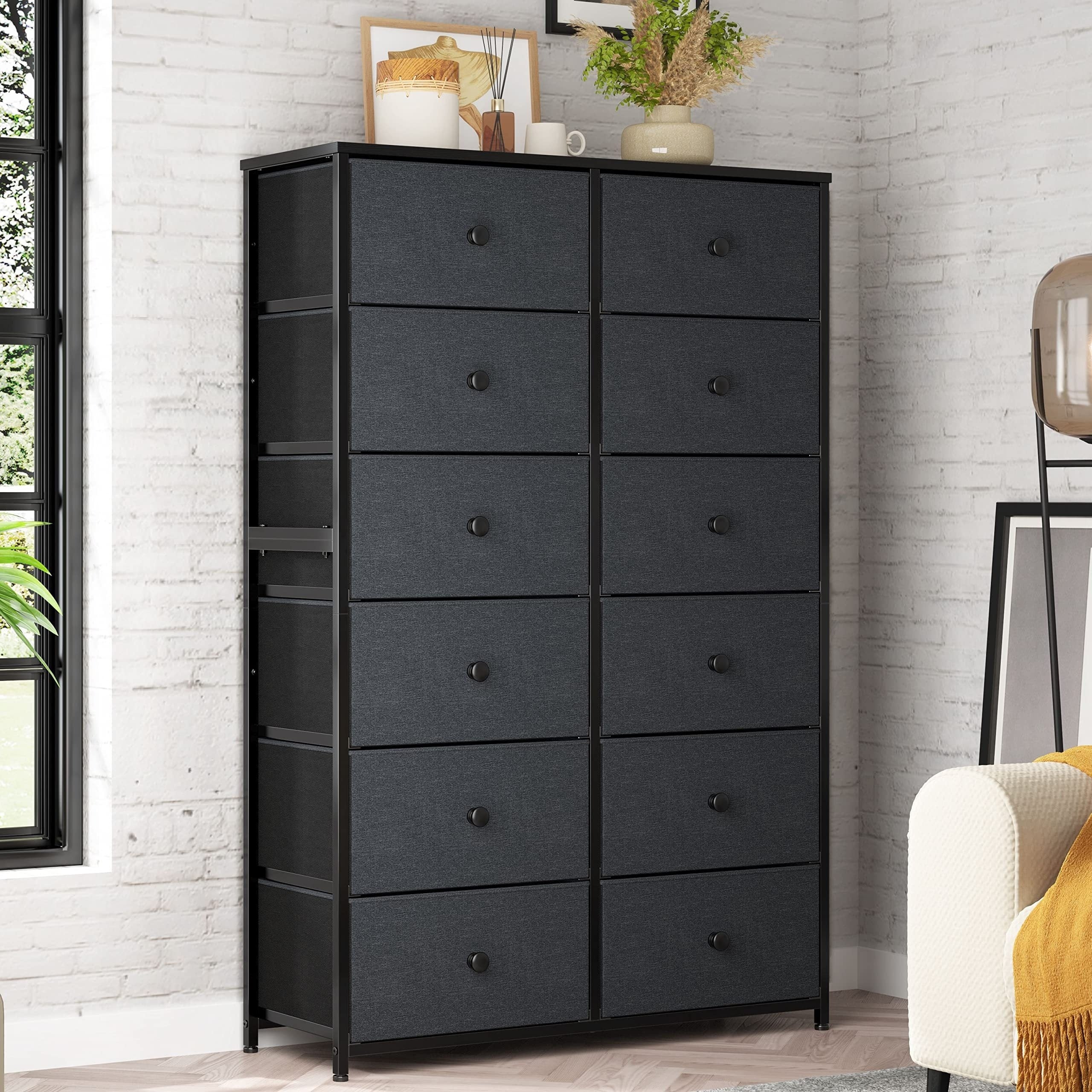 Tall Dresser For Bedroom, 12 Drawer Dresser For Bedroom, Fabric Dresser & Chest Of Drawers For Bedroom Dressers With 12 Large Drawers For Closet Living Room Entryway, 34.7"Dx11.8"Wx52.4"H Storage Drawer Units