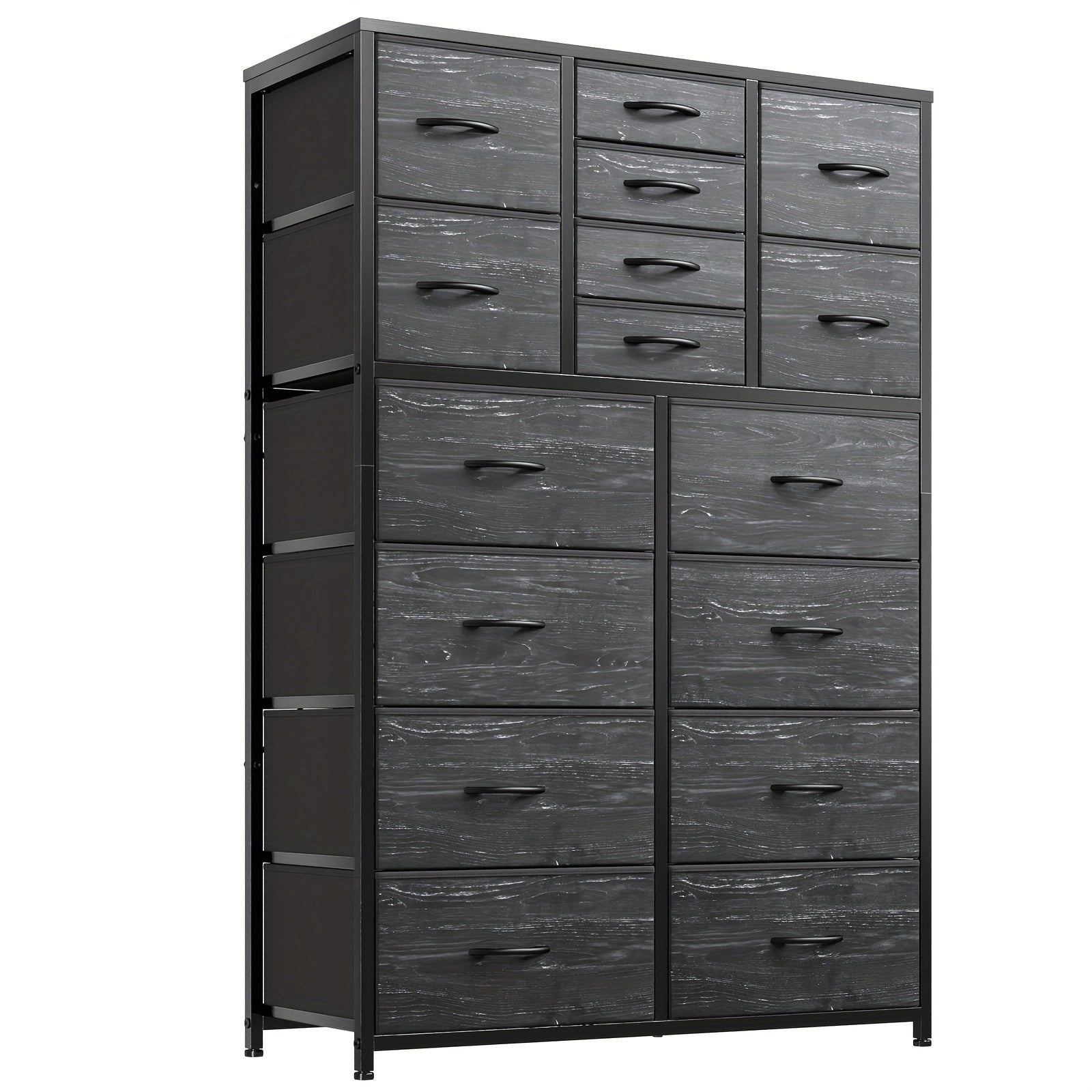 16 Drawers Dresser for Bedroom, Tall Dresser for Bedroom, Bedroom Dressers & Chests of Drawers with Wood Top and Metal Frame, Dresser for Bedroom, Closets, Living Room, Black Wood Grain