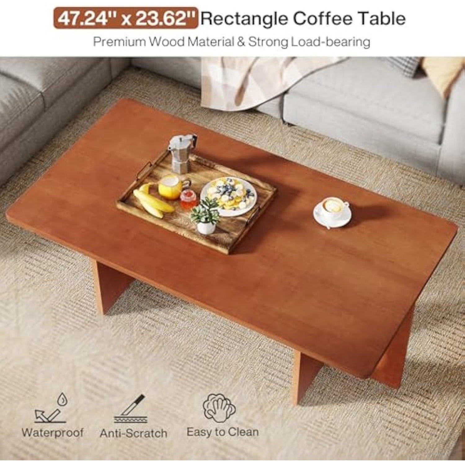 Chic 120cm Rectangle Coffee Table with Geometric Base - Heavy-Duty, & Scratch-Resistant Wooden Centerpiece for Living Room