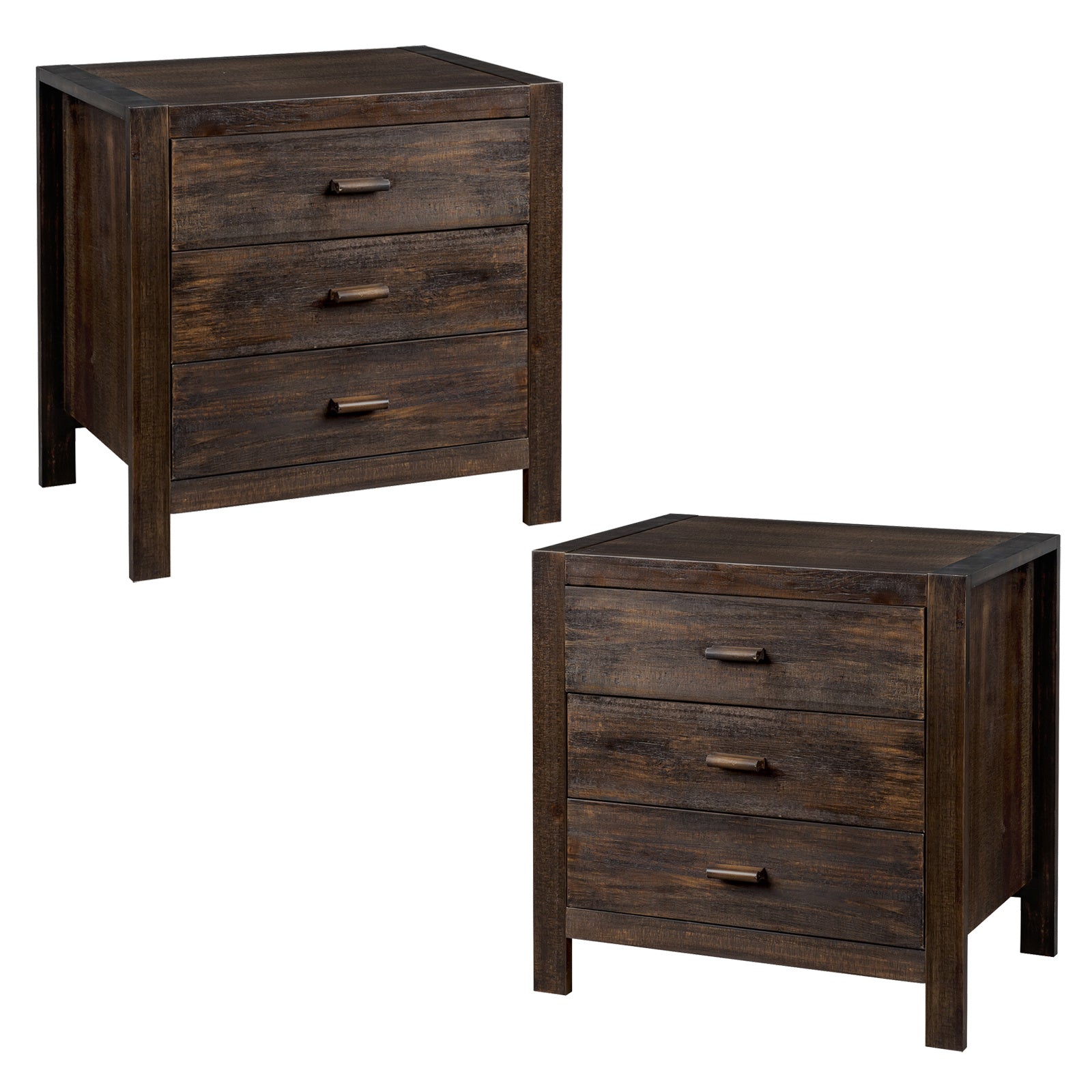 Retro brown density board with solid wood veneer 24.02*16.93*23.62inch 3 drawers bedside table 2pcs