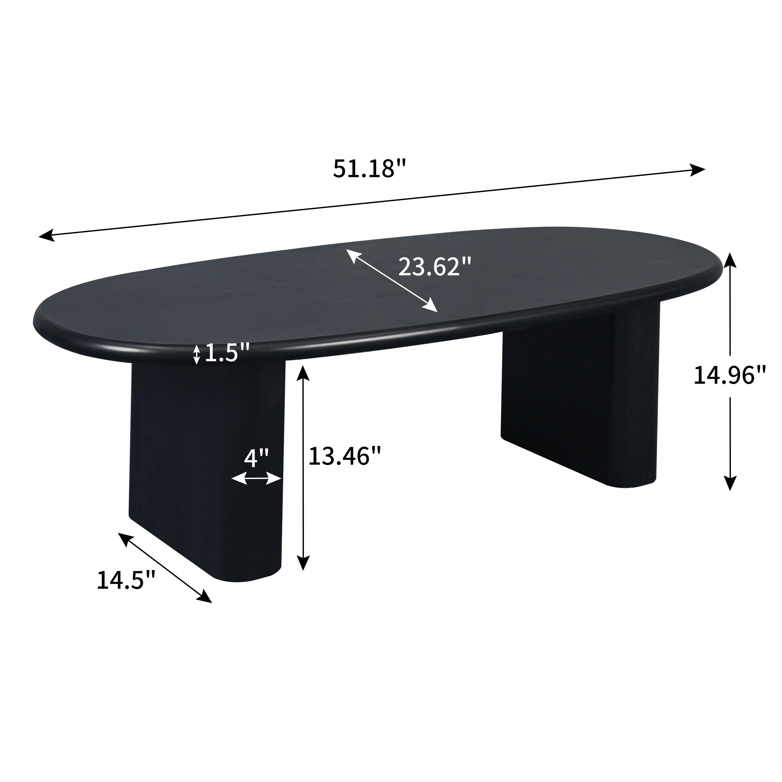 Bi-directional Oval Large Top Heavy Duty Coffee Table With A Choice Of Two Different Size Combinations, Suitable For Living Room Sofa