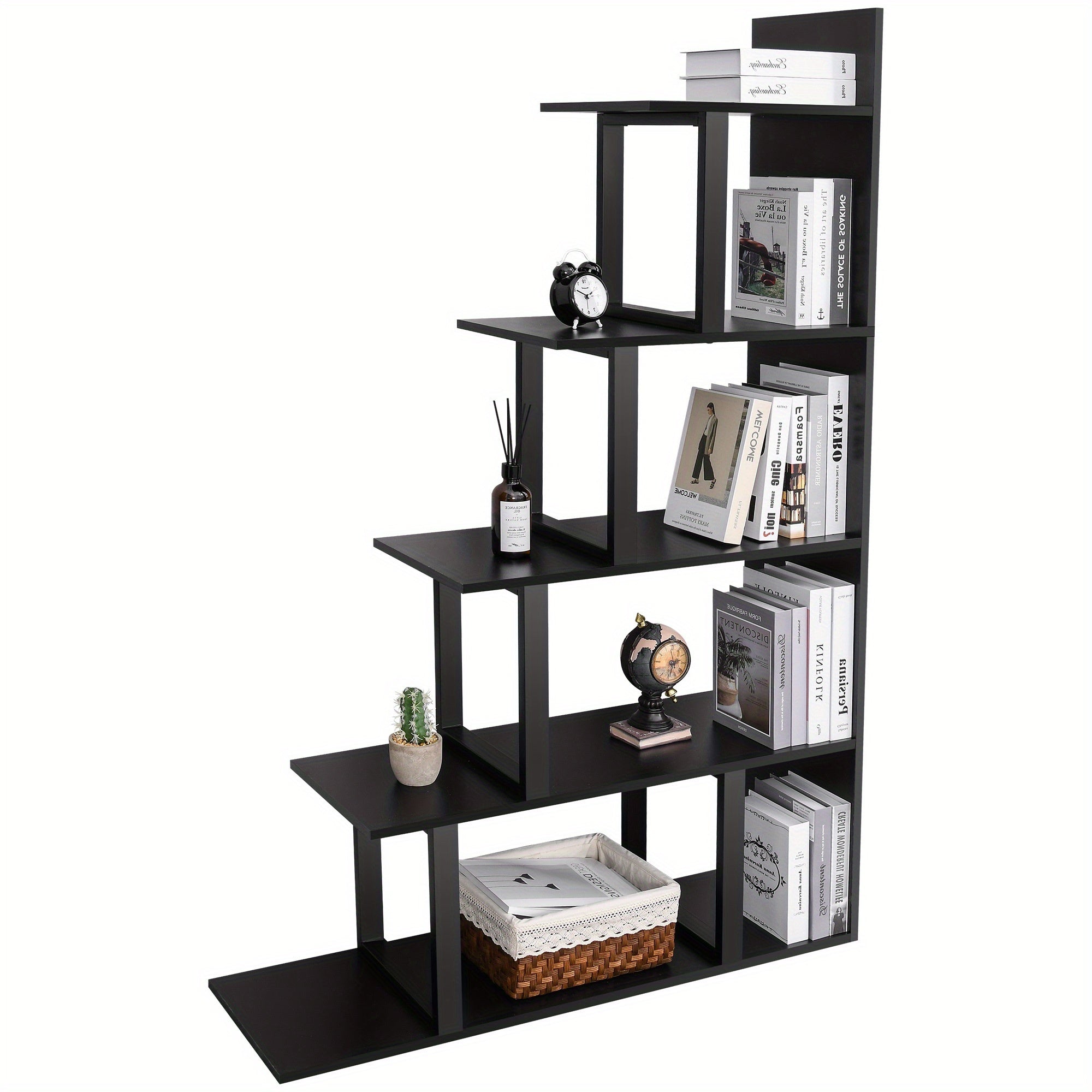 5- Shelf Bookshelf L- Shape Freestanding Ladder Corner Bookcase Display Rack Home