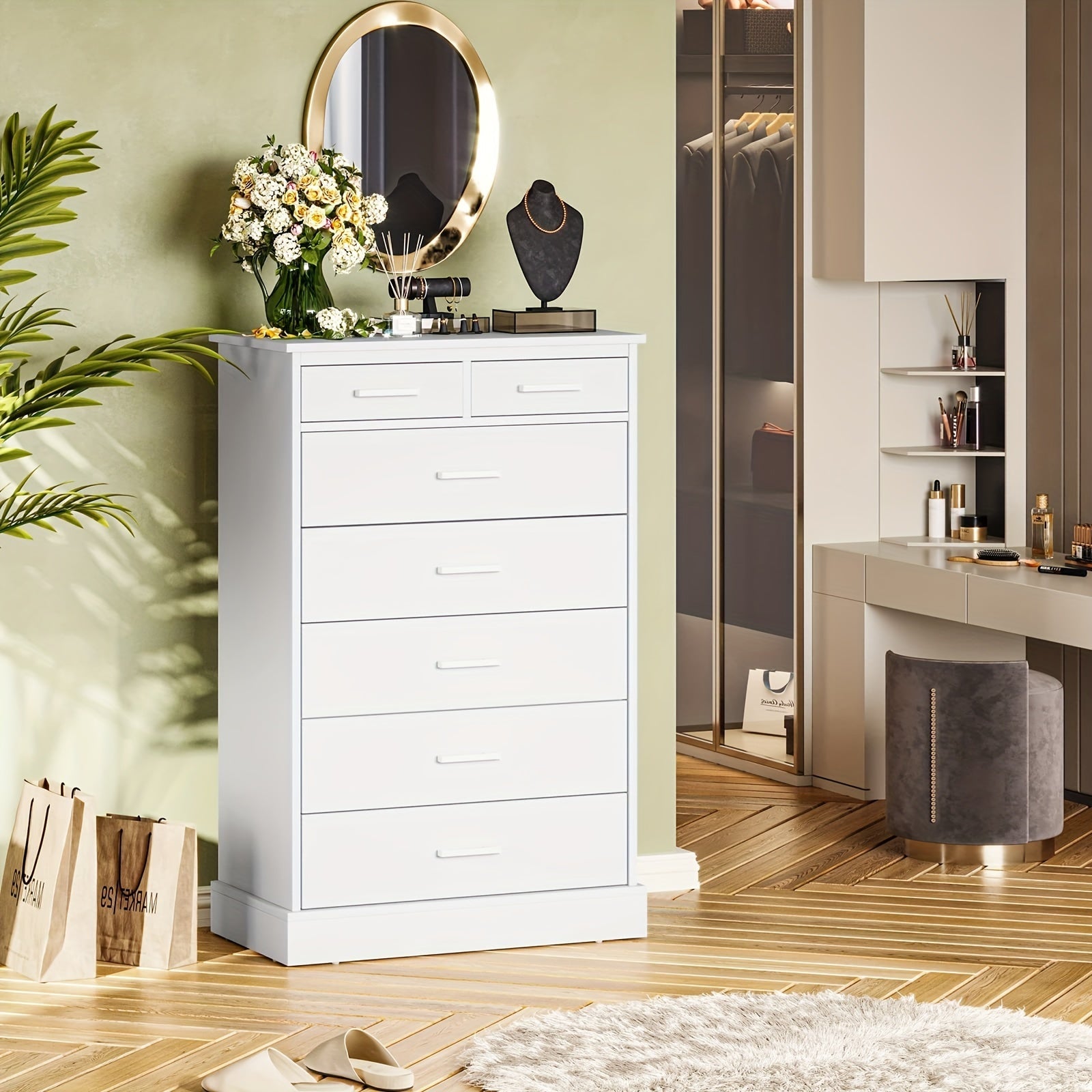 112cm Tall Dresser With 7 Drawers For Bedroom, Storage Tower Clothes Organizer, Large Chest Of Drawers With Sturdy Pedestal, 27.6'' W X 15.8'' D X 44.1'' H (Black/White)