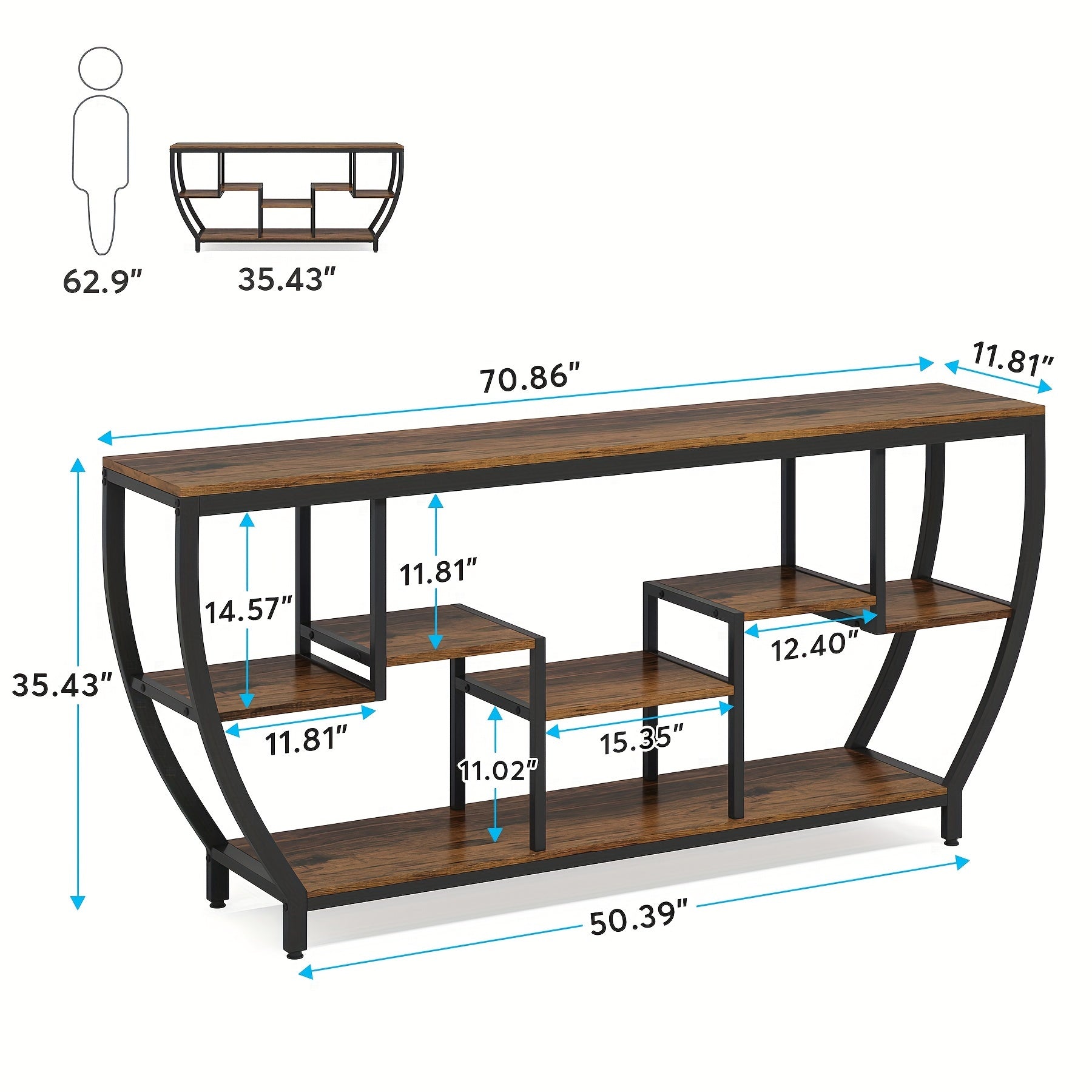 Rustic 180 cm Sofa Table with Shelves, Industrial Console Table with Storage, Entryway Table TV Stand, Accent Tables for Behind Couch, Living Room, Hallway, Foyer, Utility Racks