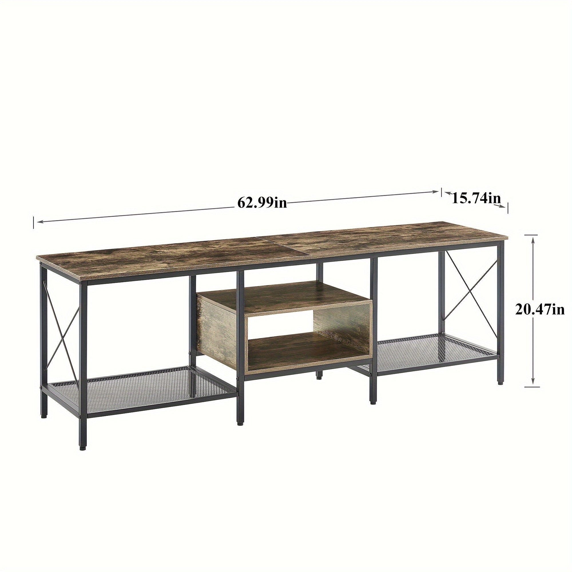 178cm Industrial TV Stand for 203cm Televisions Metal Frame with Open Storage