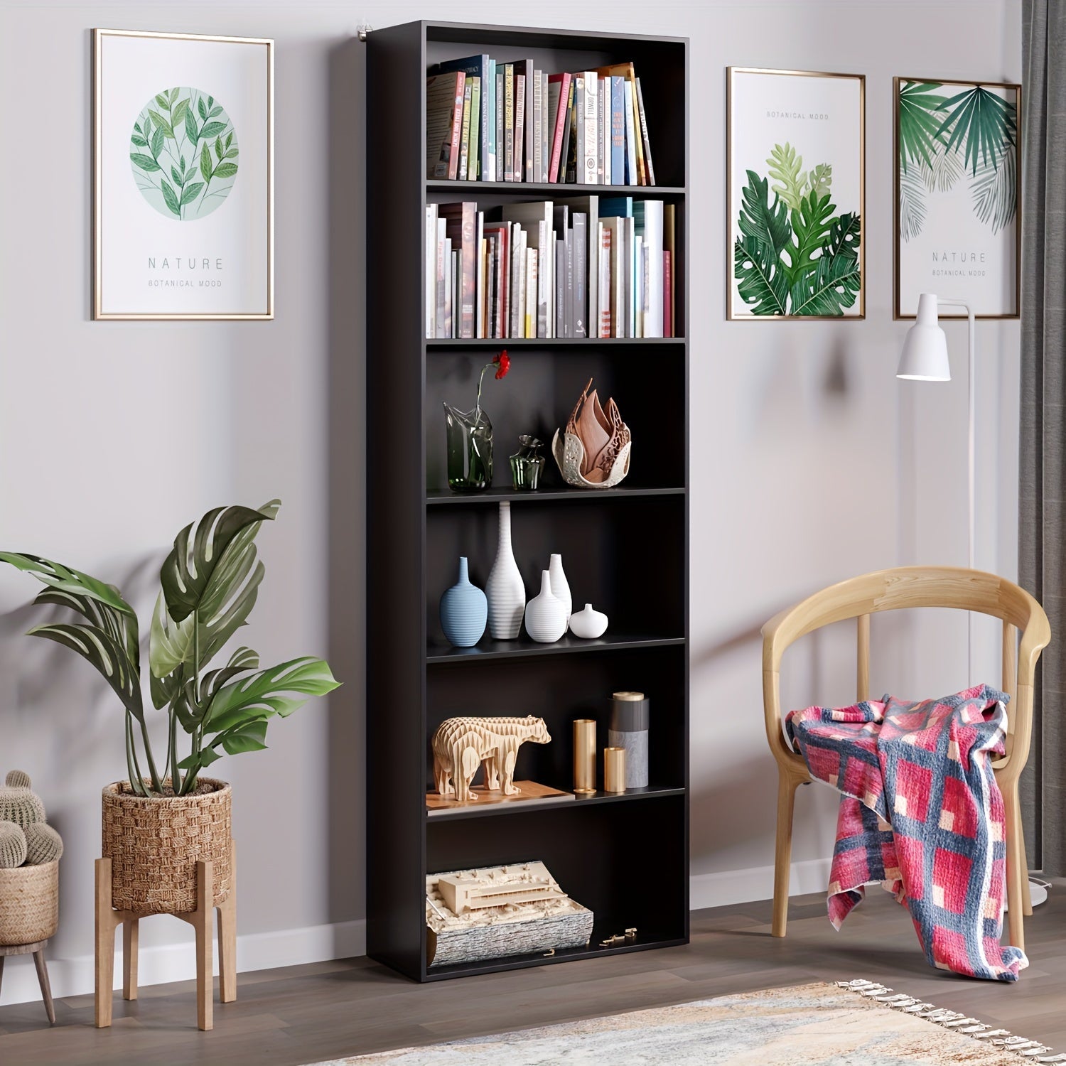 6-Tier Open Bookcase and Bookshelf, Freestanding Display Storage Shelves Tall Bookcase for Bedroom, Living Room and Office