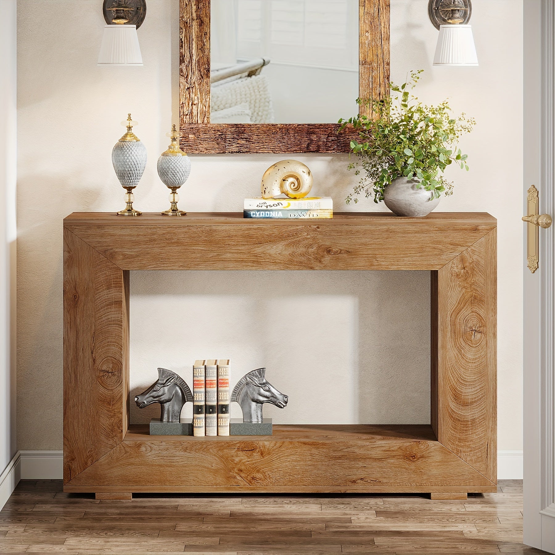 120-CM Farmhouse Console Table: Entryway Table With Storage, Industrial Accent Hallway Table For Living Room And Entrance