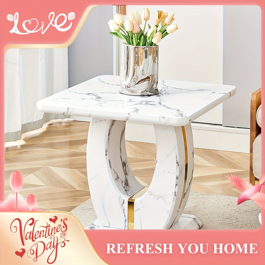 Modern Faux Marble Pattern Side Table with Golden Accents, 23.6" Square Top, Adjustable Foot Pads, And Sturdy Base - Perfect for Living Room Or Office, Easy to Install And Clean, Furniture for Home,, Valentines Decorations fo