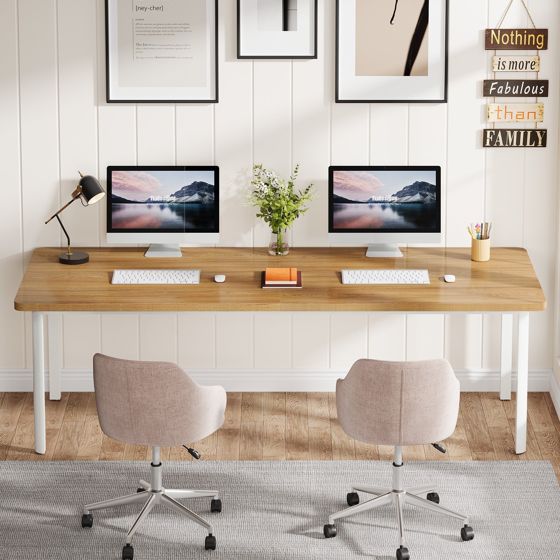 198 cm Computer Desk, Wood Office Desk Writing Table