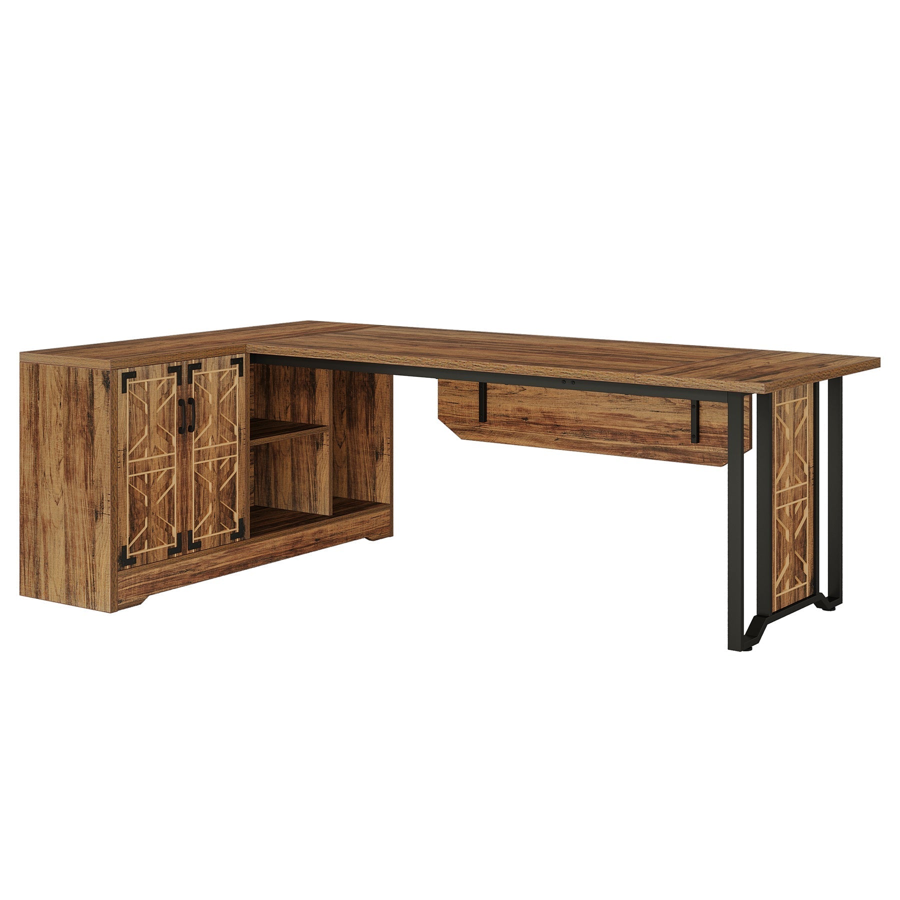 198 cm L-Shaped Executive Desk, Farmhouse Reversible Computer Desk with Cabinet