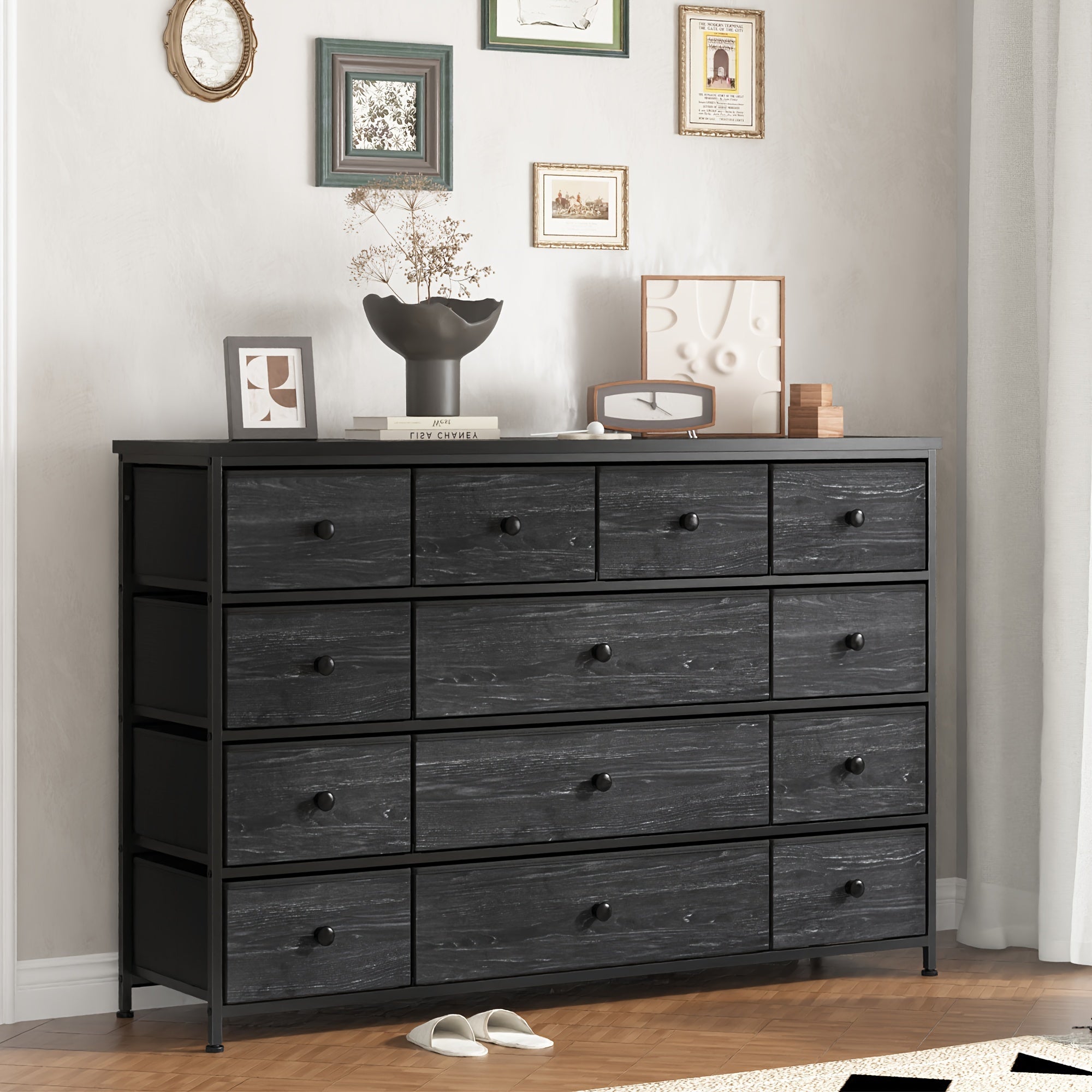 Black Dresser, Dresser for Bedroom, Dresser with 13 Storage Drawer, Dressers & Chests of Drawers for 55" TV, Black Dresser for Bedroom, Long Dresser for Closet, Entryway